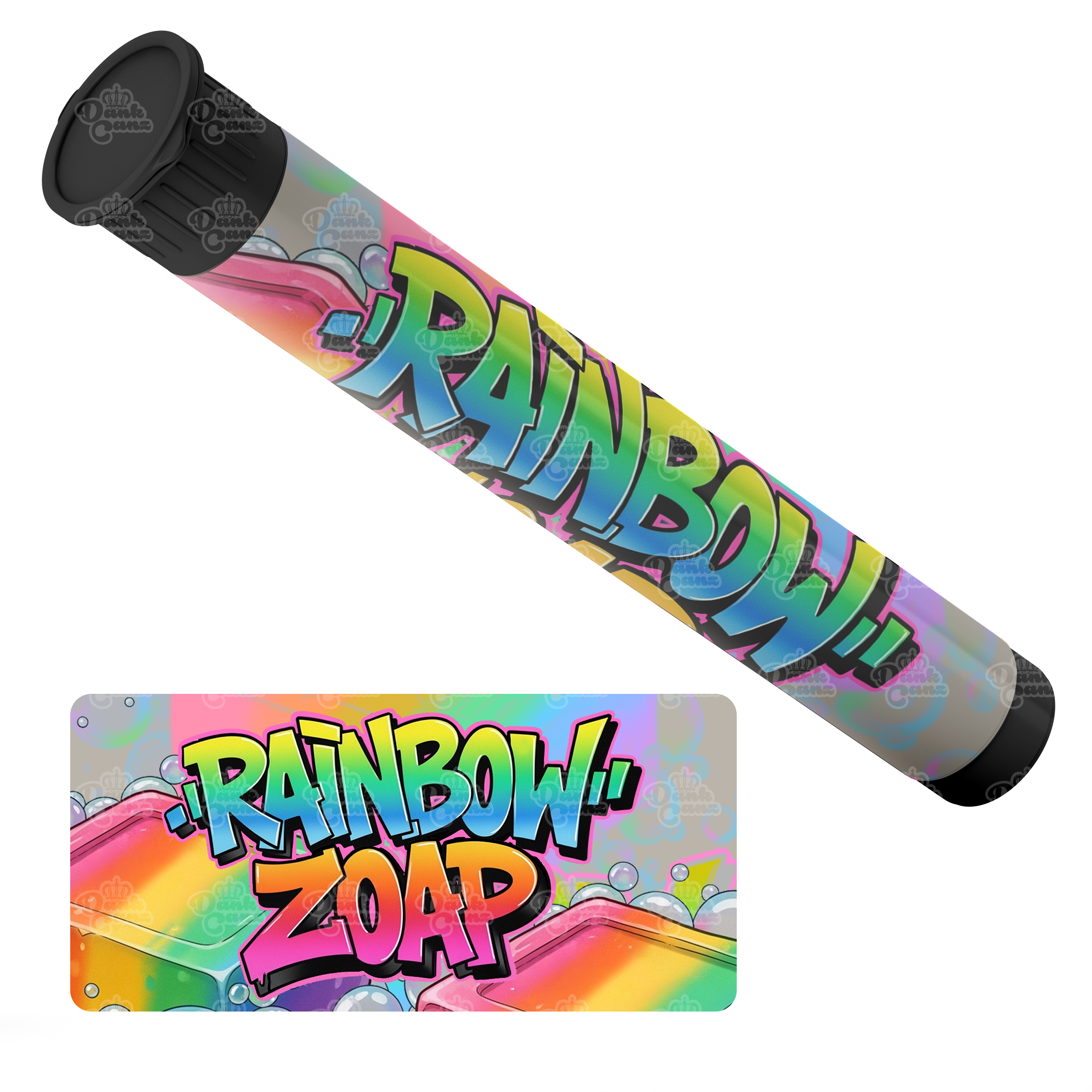 Rainbow Zoap Pre Roll Tubes - Labelled - DC Packaging Custom Cannabis Packaging