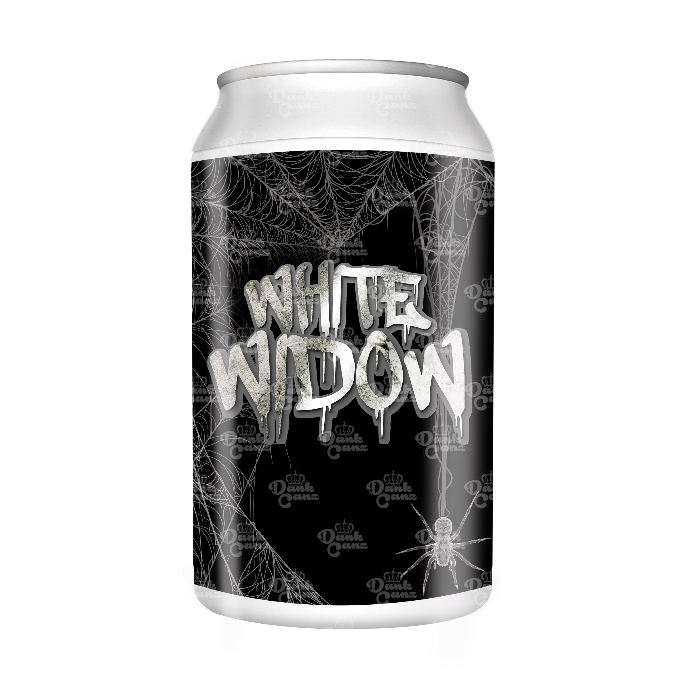 White Widow 3.5g Plastic Soda Cans - DC Packaging Custom Cannabis Packaging