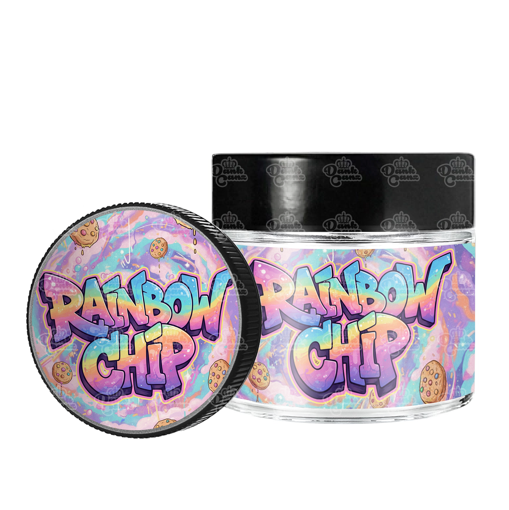 Rainbow Chip 3.5g/60ml Glass Jars - Labelled - DC Packaging Custom Cannabis Packaging