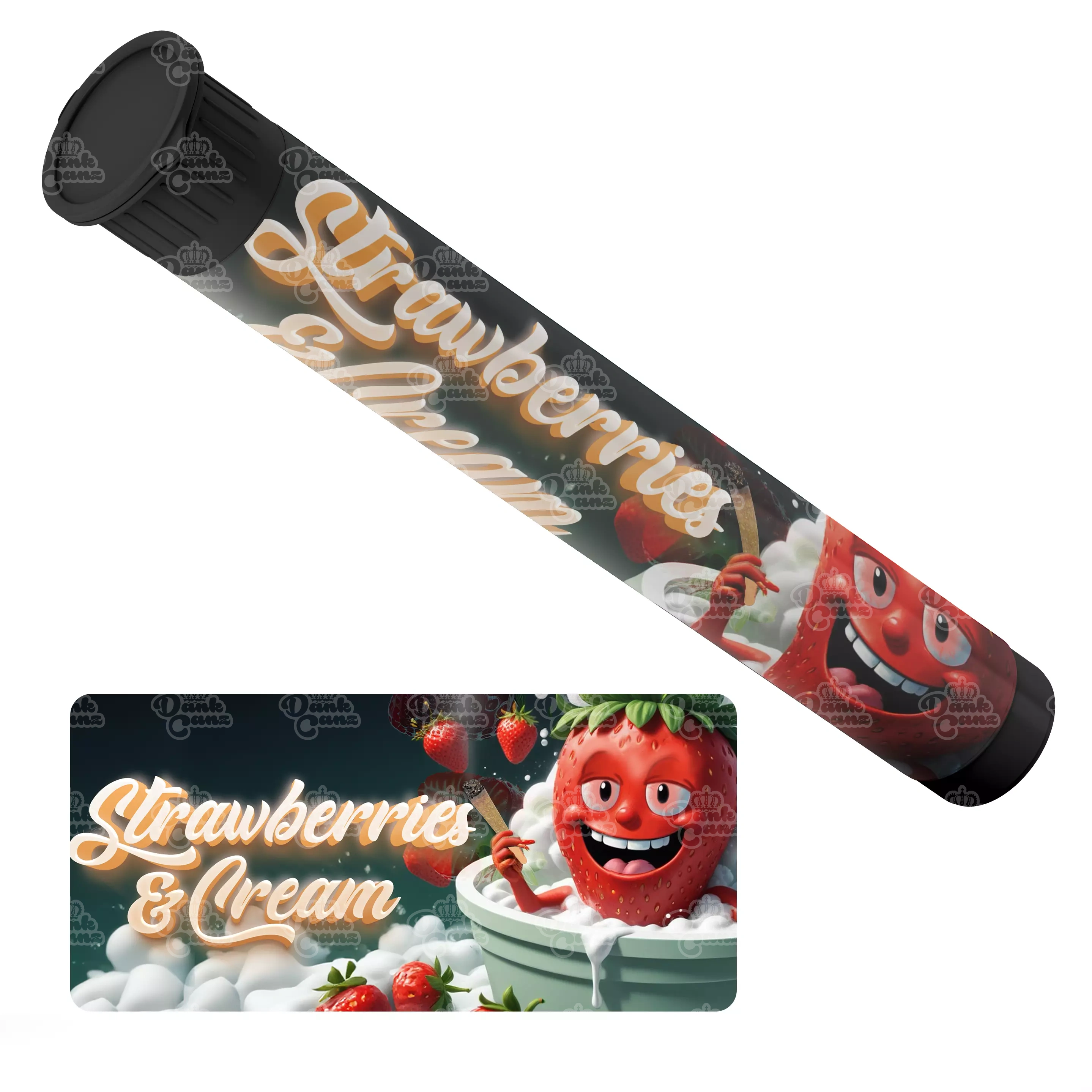 Strawberries & Cream Pre Roll Tubes - Labelled - DC Packaging Custom Cannabis Packaging