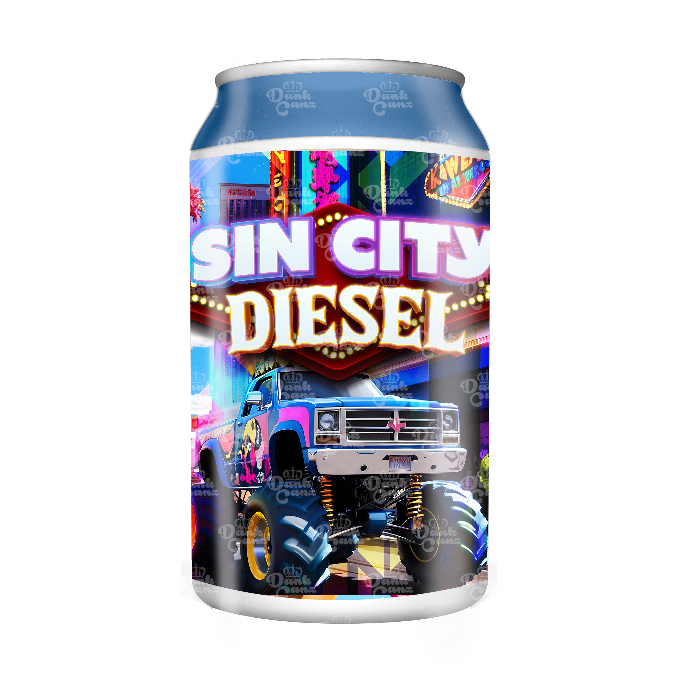 Sin City Diesel 3.5g Plastic Soda Cans - DC Packaging Custom Cannabis Packaging