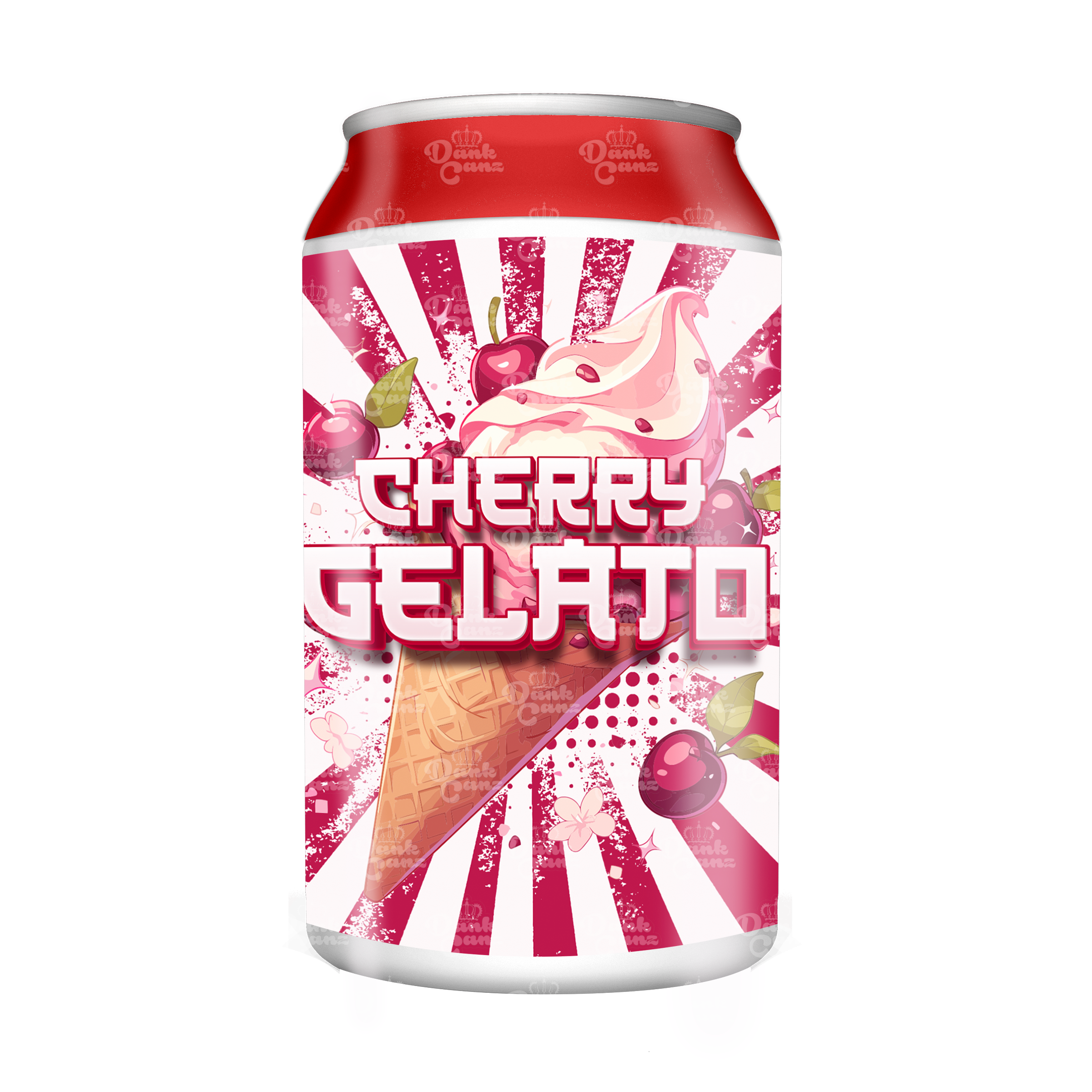 Cherry Gelato 3.5g Plastic Soda Cans - DC Packaging Custom Cannabis Packaging