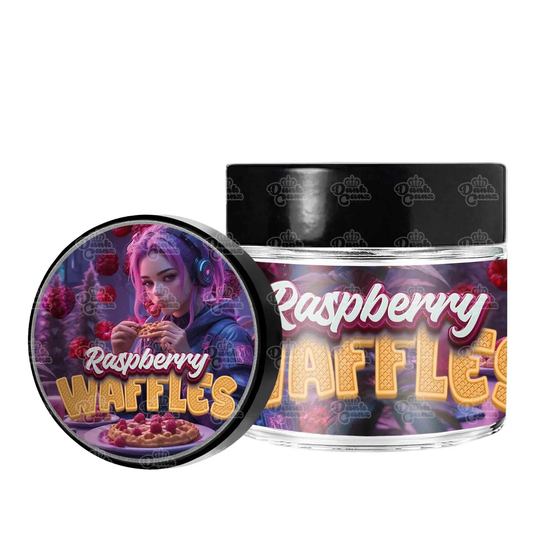 Raspberry Waffles 3.5g/60ml Glass Jars - Labelled - DC Packaging Custom Cannabis Packaging