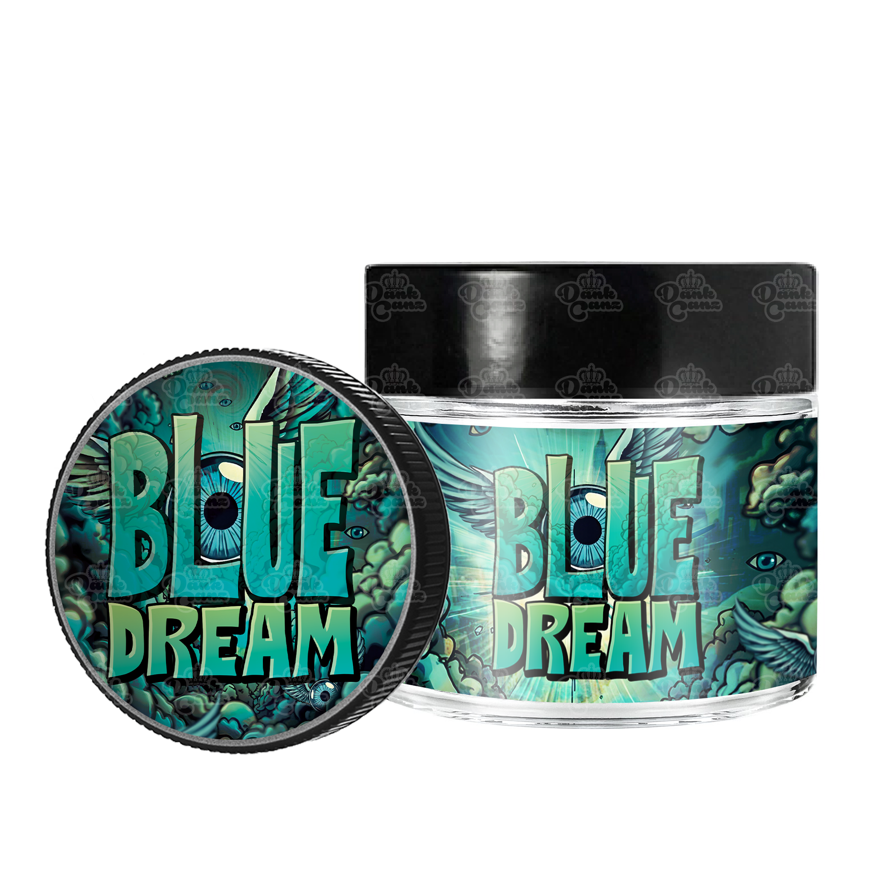 Blue Dream 3.5g/60ml Glass Jars - Labelled - DC Packaging Custom Cannabis Packaging