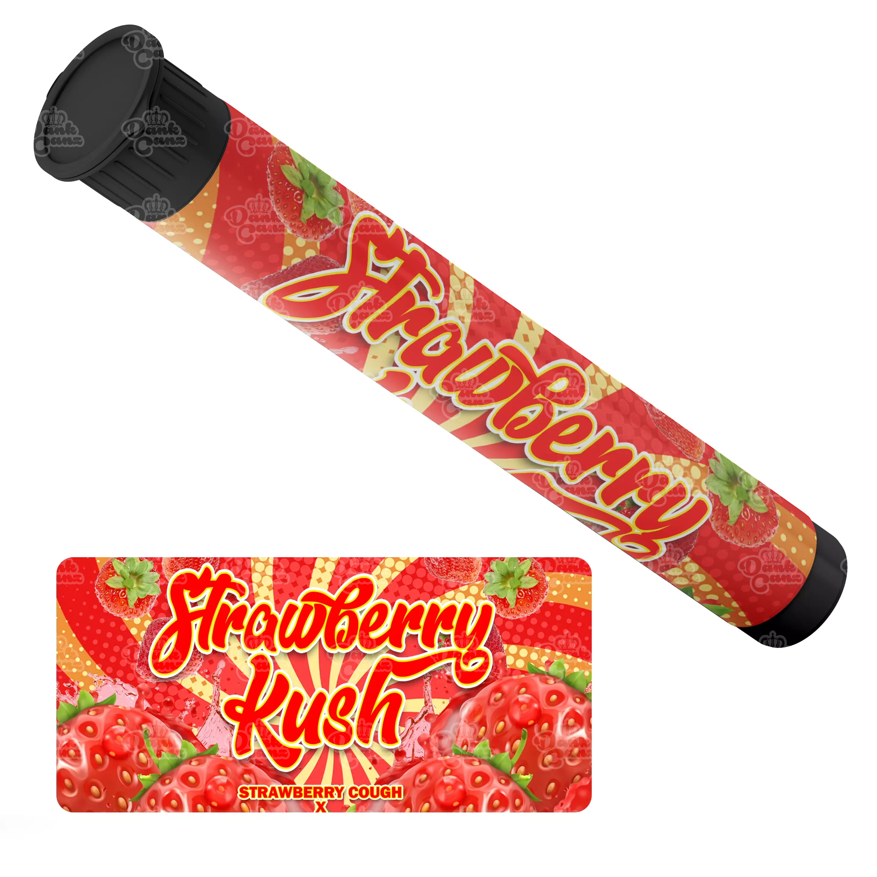 Strawberry Kush Pre Roll Tubes - Labelled - DC Packaging Custom Cannabis Packaging