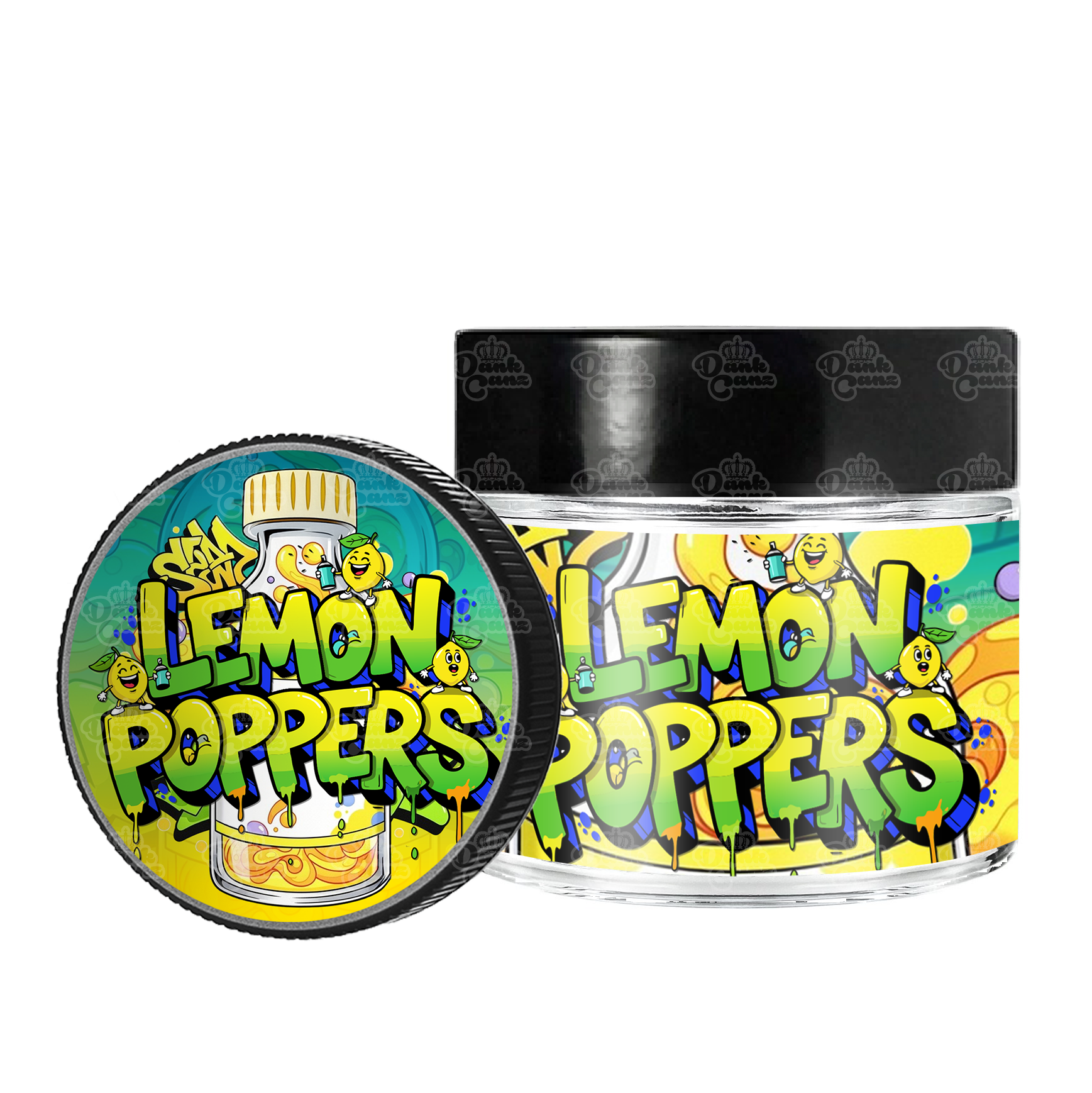 Lemon Poppers 3.5g/60ml Glass Jars - Labelled - DC Packaging Custom Cannabis Packaging
