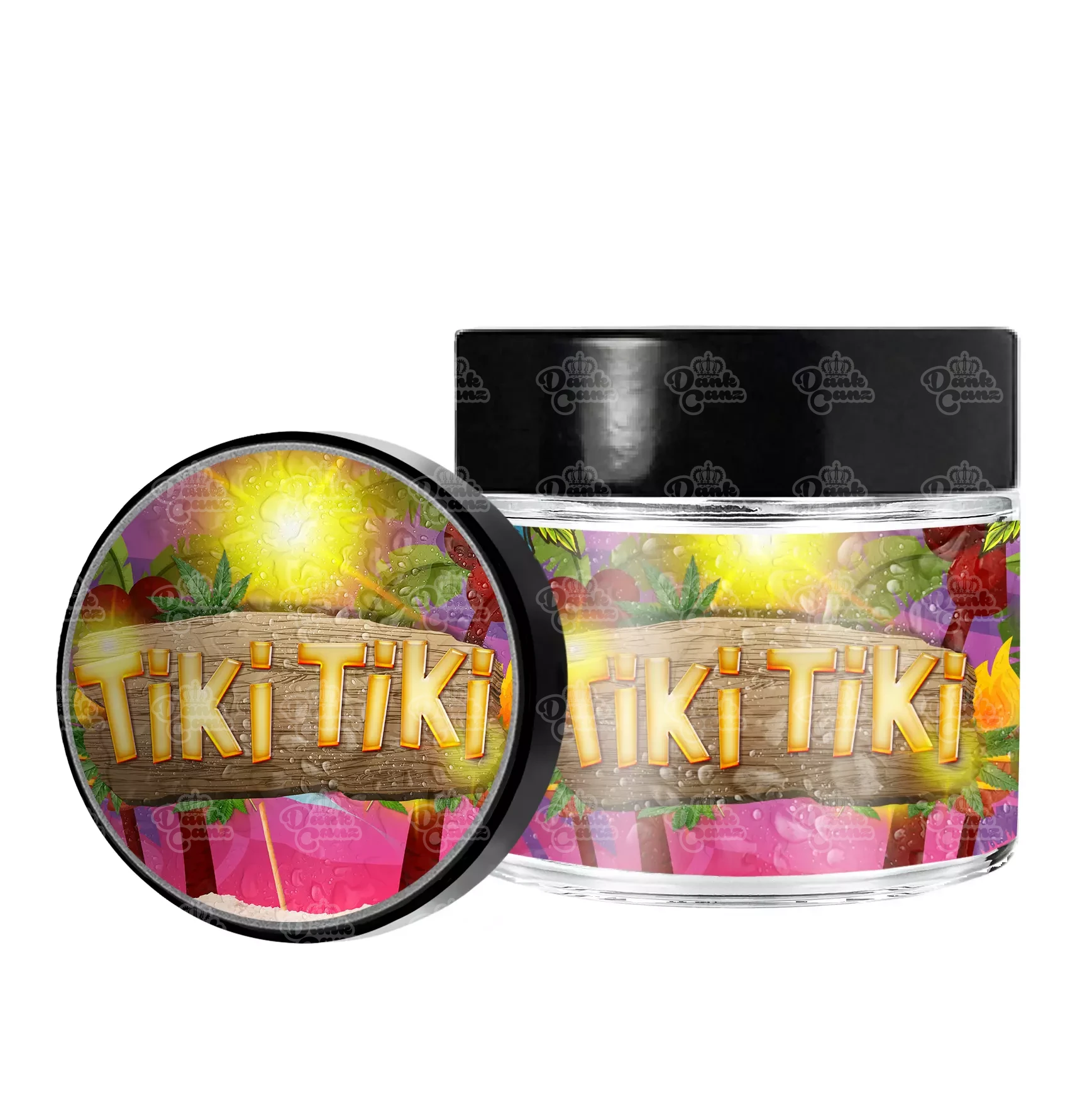 Tiki Tiki 3.5g/60ml Glass Jars - Labelled - DC Packaging Custom Cannabis Packaging