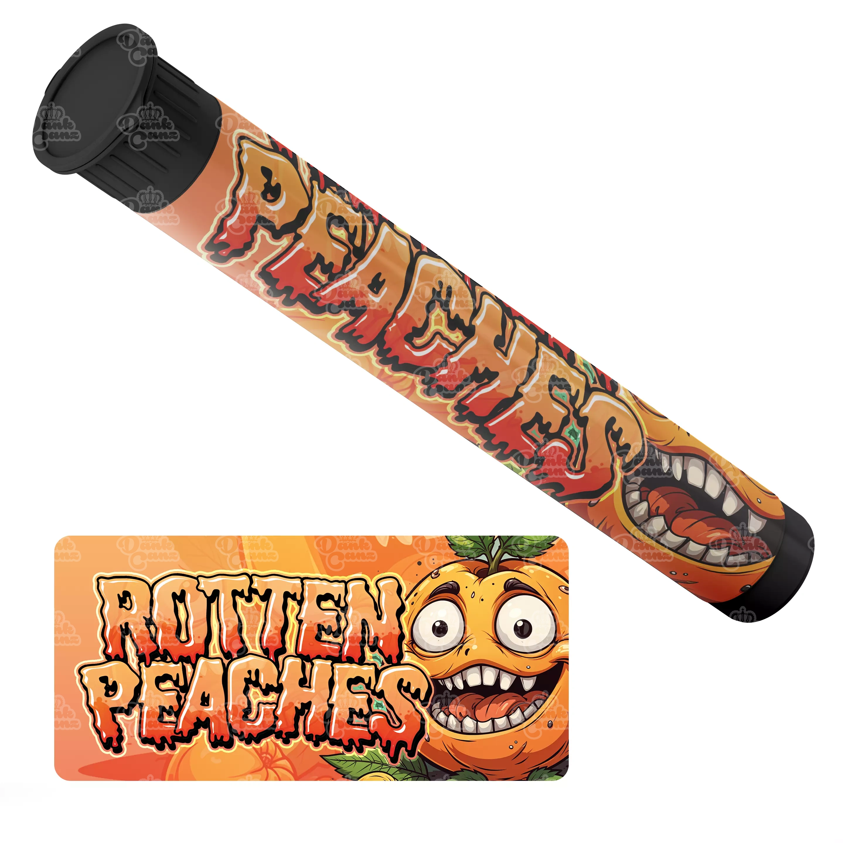 Rotten Peaches Pre Roll Tubes - Labelled - DC Packaging Custom Cannabis Packaging