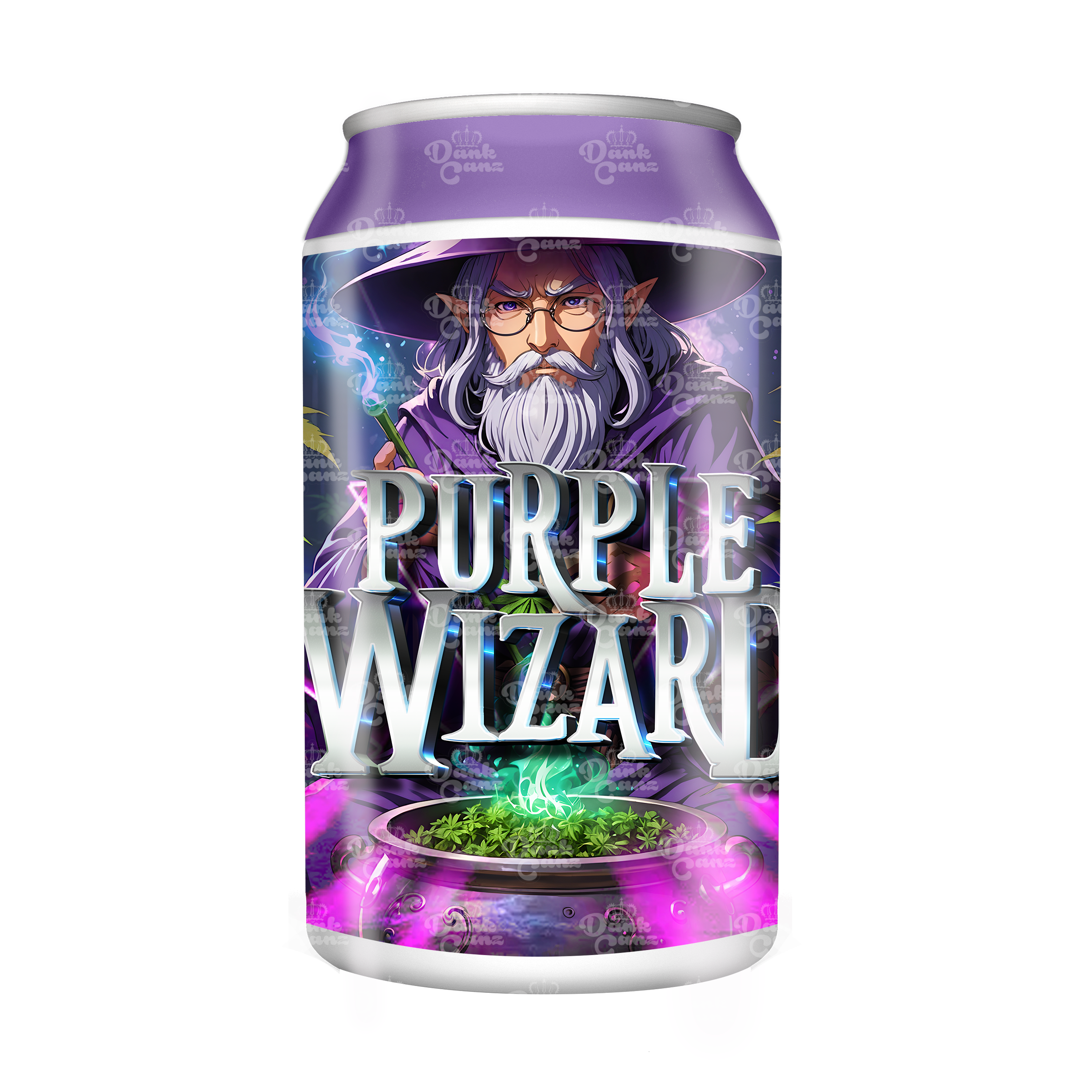 Purple Wizard 3.5g Plastic Soda Cans - DC Packaging Custom Cannabis Packaging
