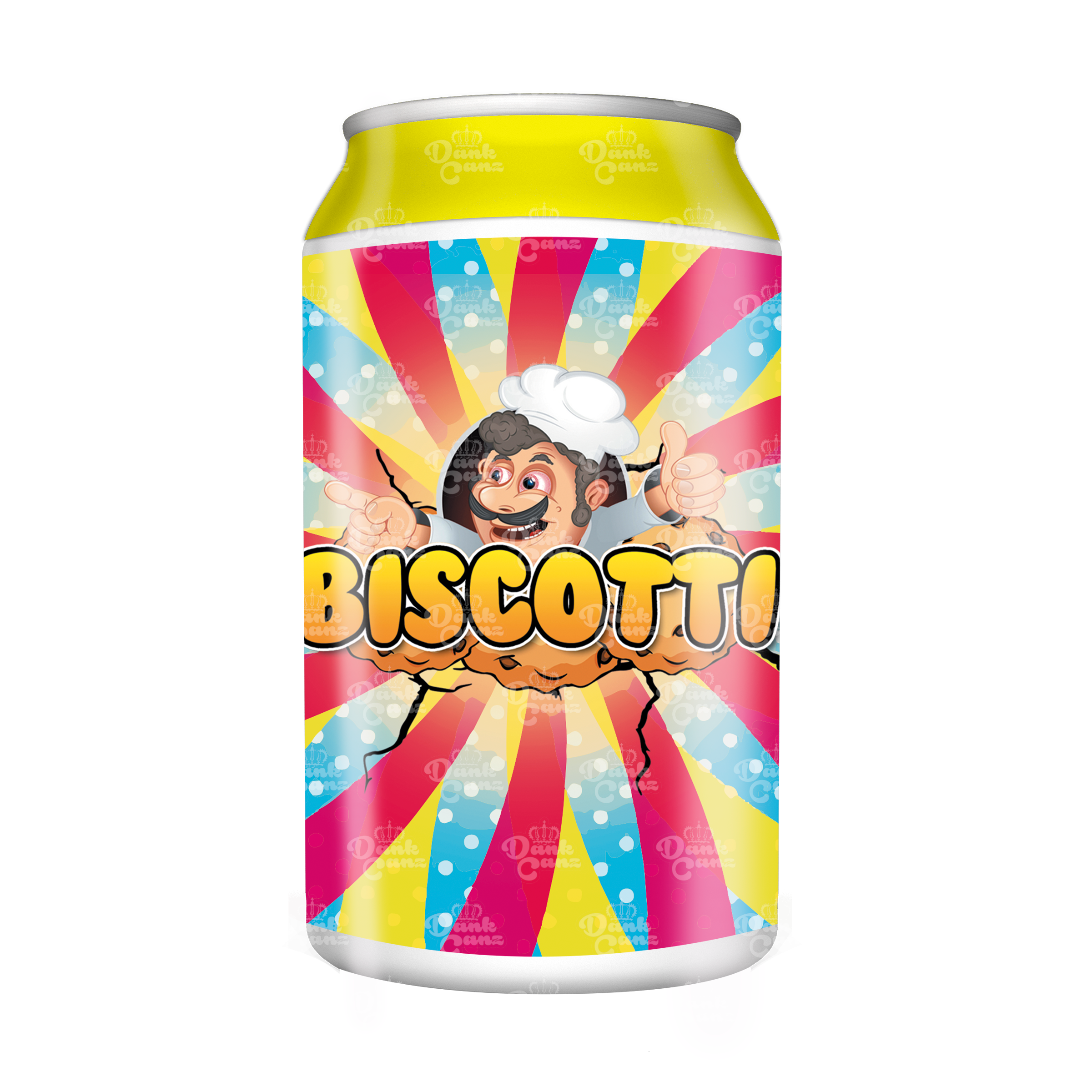 Biscotti 3.5g Plastic Soda Cans - DC Packaging Custom Cannabis Packaging