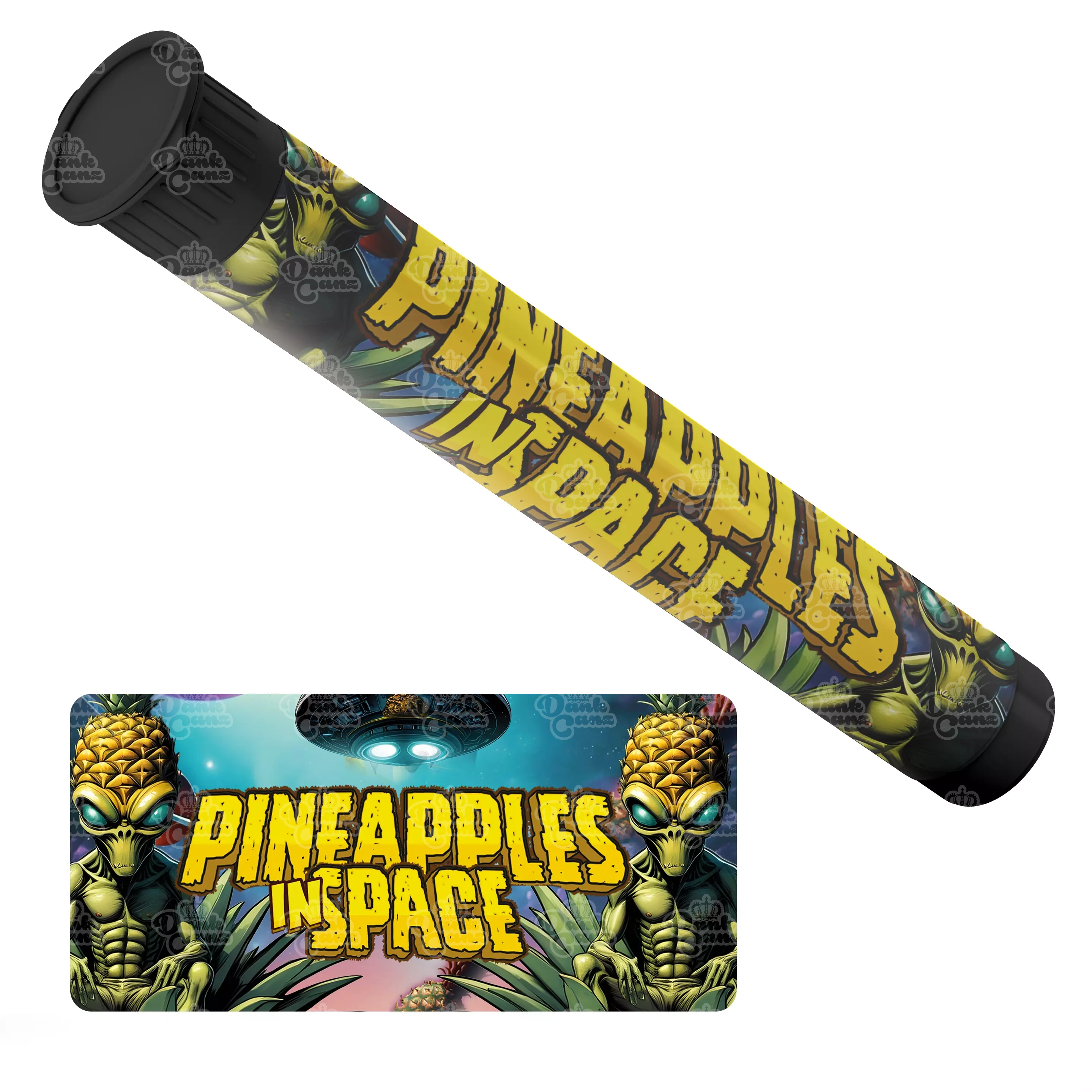 Pineapples in Space Pre Roll Tubes - Labelled - DC Packaging Custom Cannabis Packaging