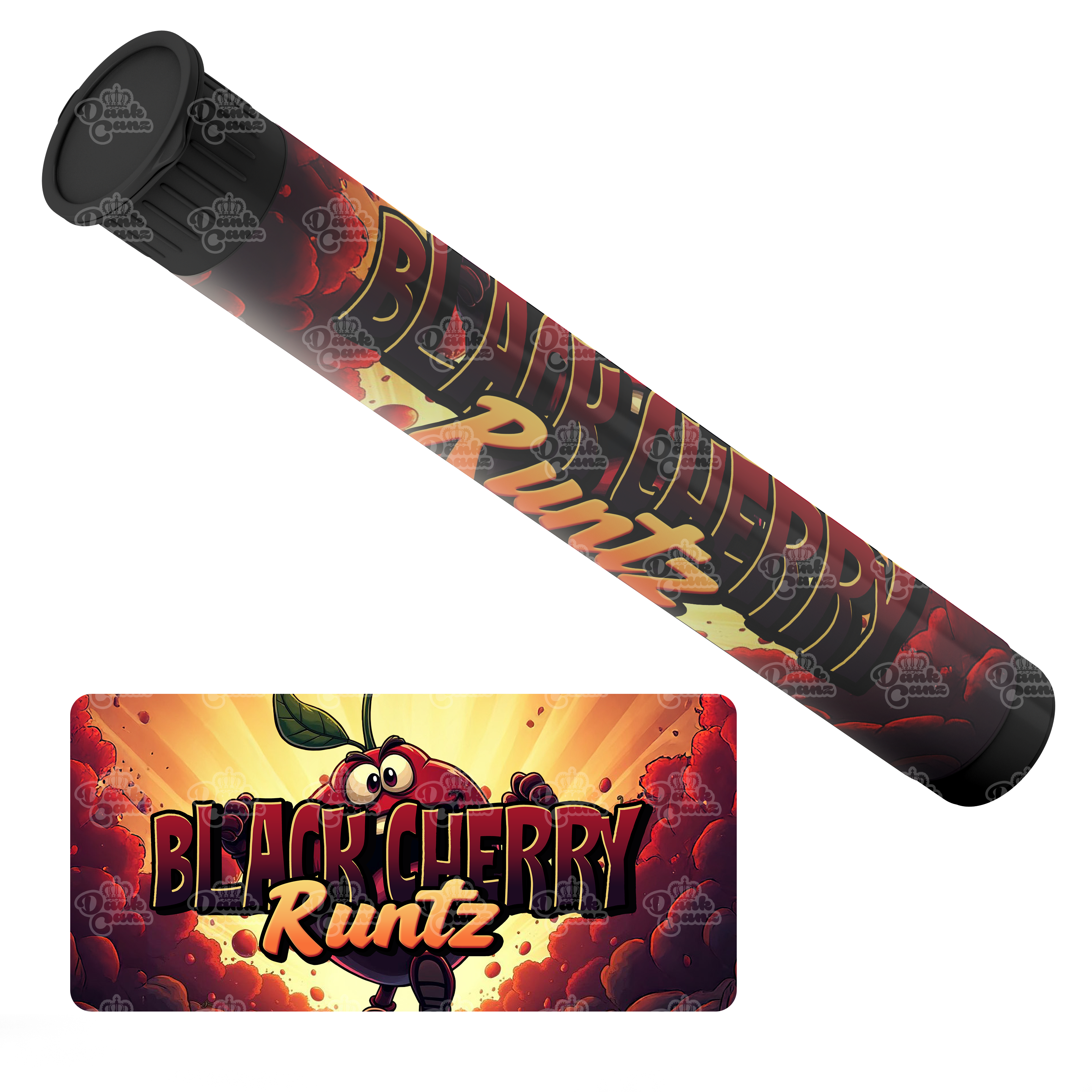 Black Cherry Runtz Pre Roll Tubes - Labelled - DC Packaging Custom Cannabis Packaging