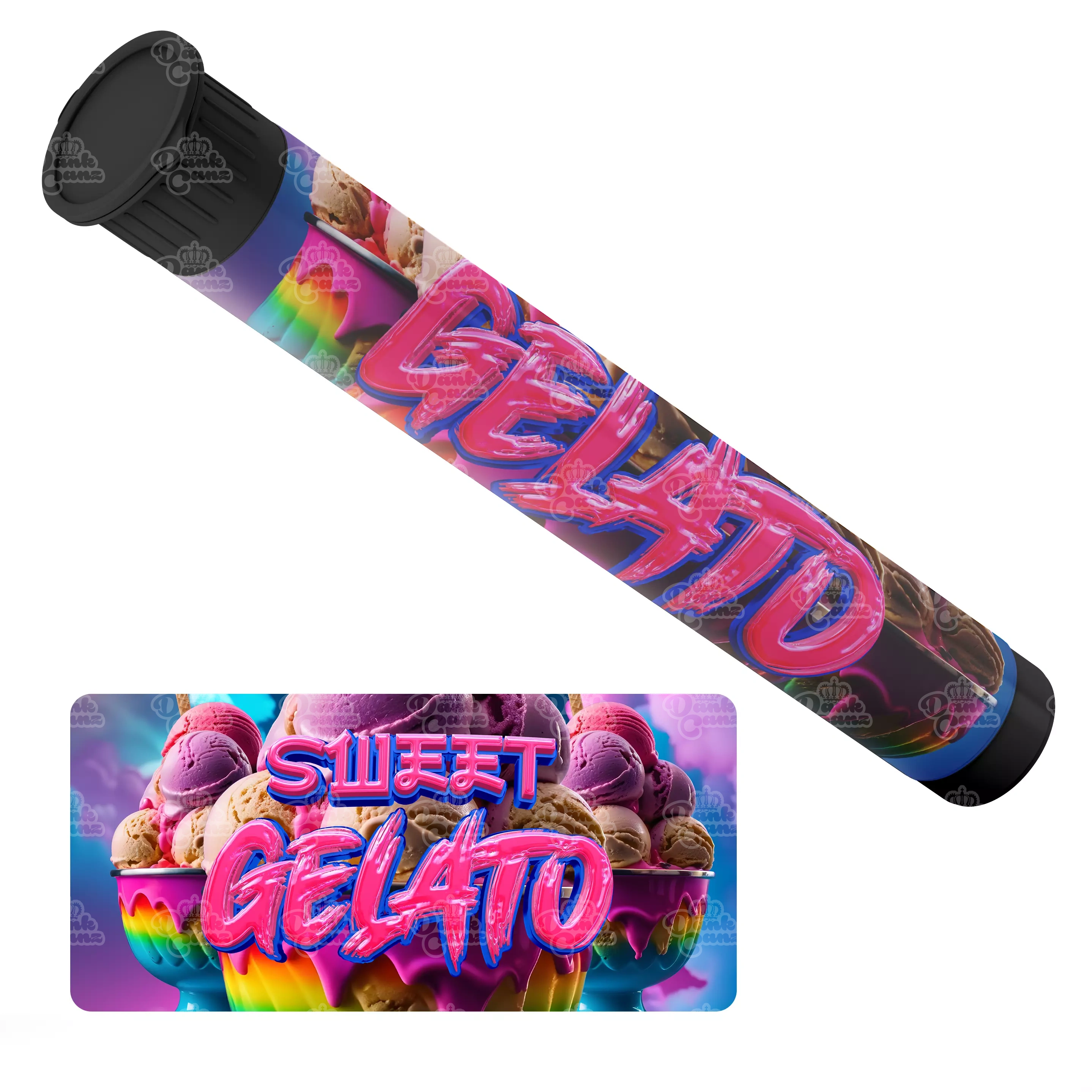 Sweet Gelato Pre Roll Tubes - Labelled - DC Packaging Custom Cannabis Packaging