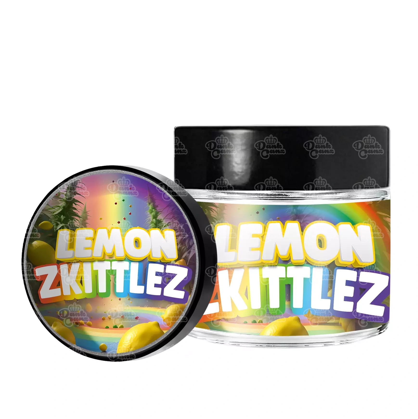 Lemon Zkittlez 3.5g/60ml Glass Jars - Labelled - DC Packaging Custom Cannabis Packaging