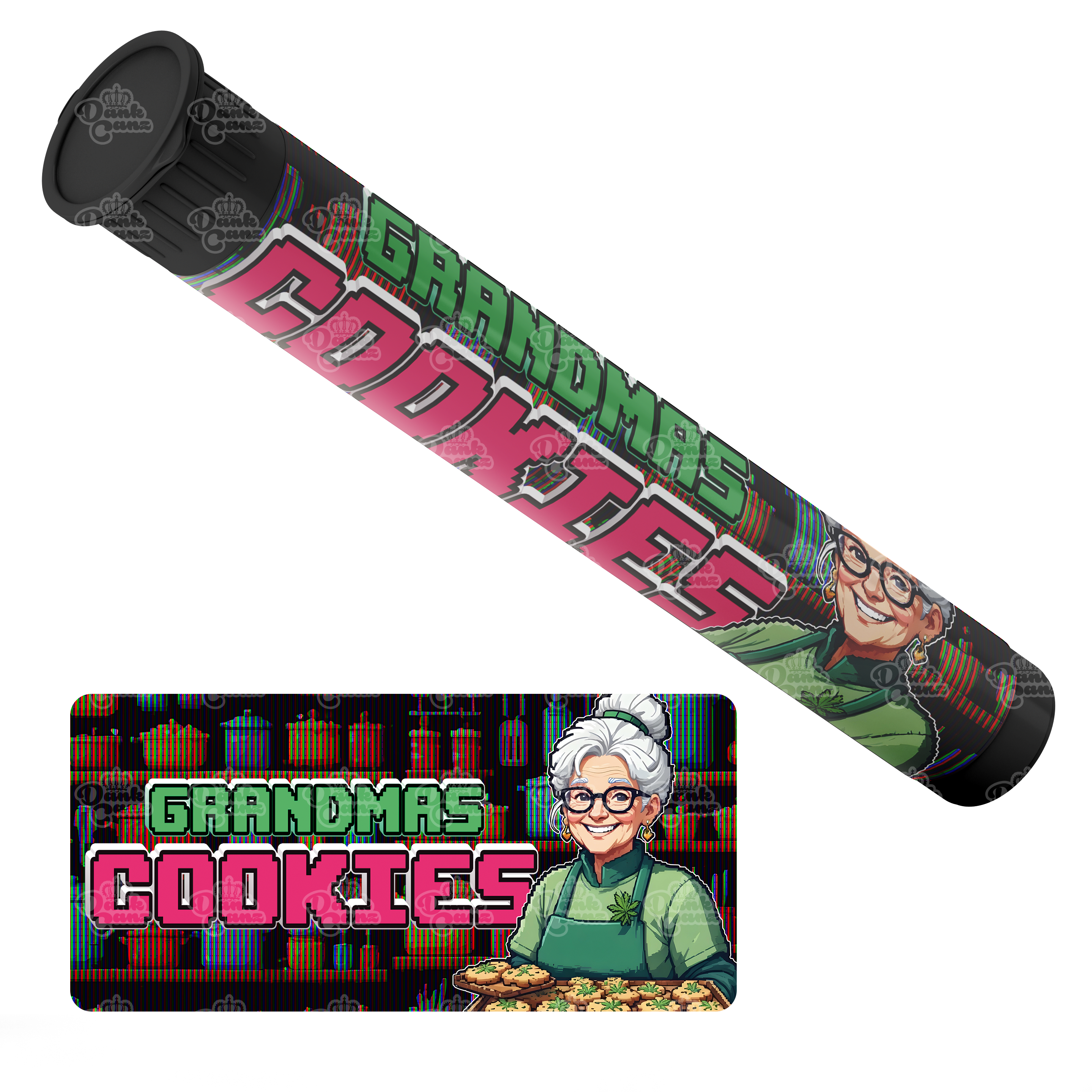 Grandmas Cookies Pre Roll Tubes - Labelled - DC Packaging Custom Cannabis Packaging