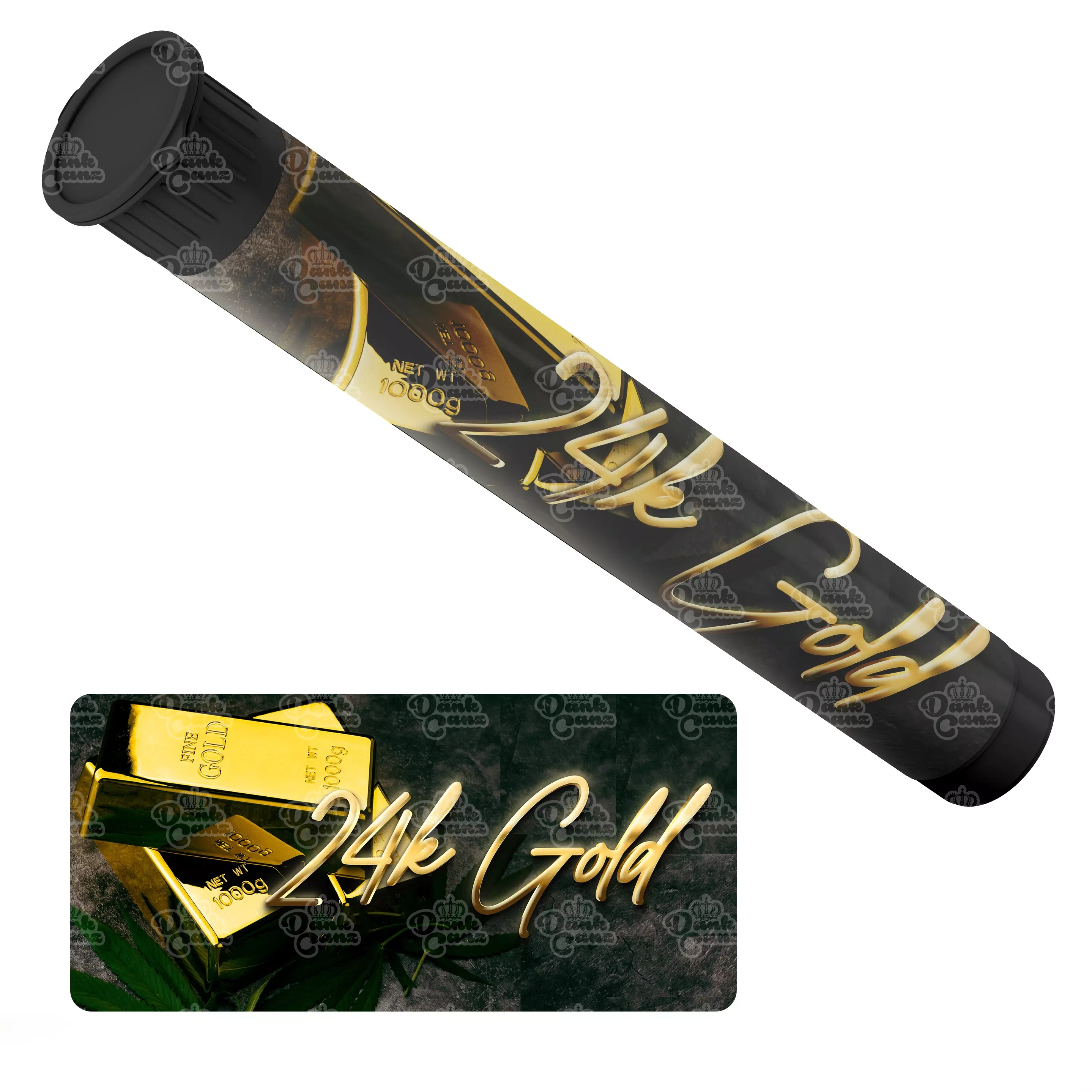 24k Gold Pre Roll Tubes - Labelled - DC Packaging Custom Cannabis Packaging