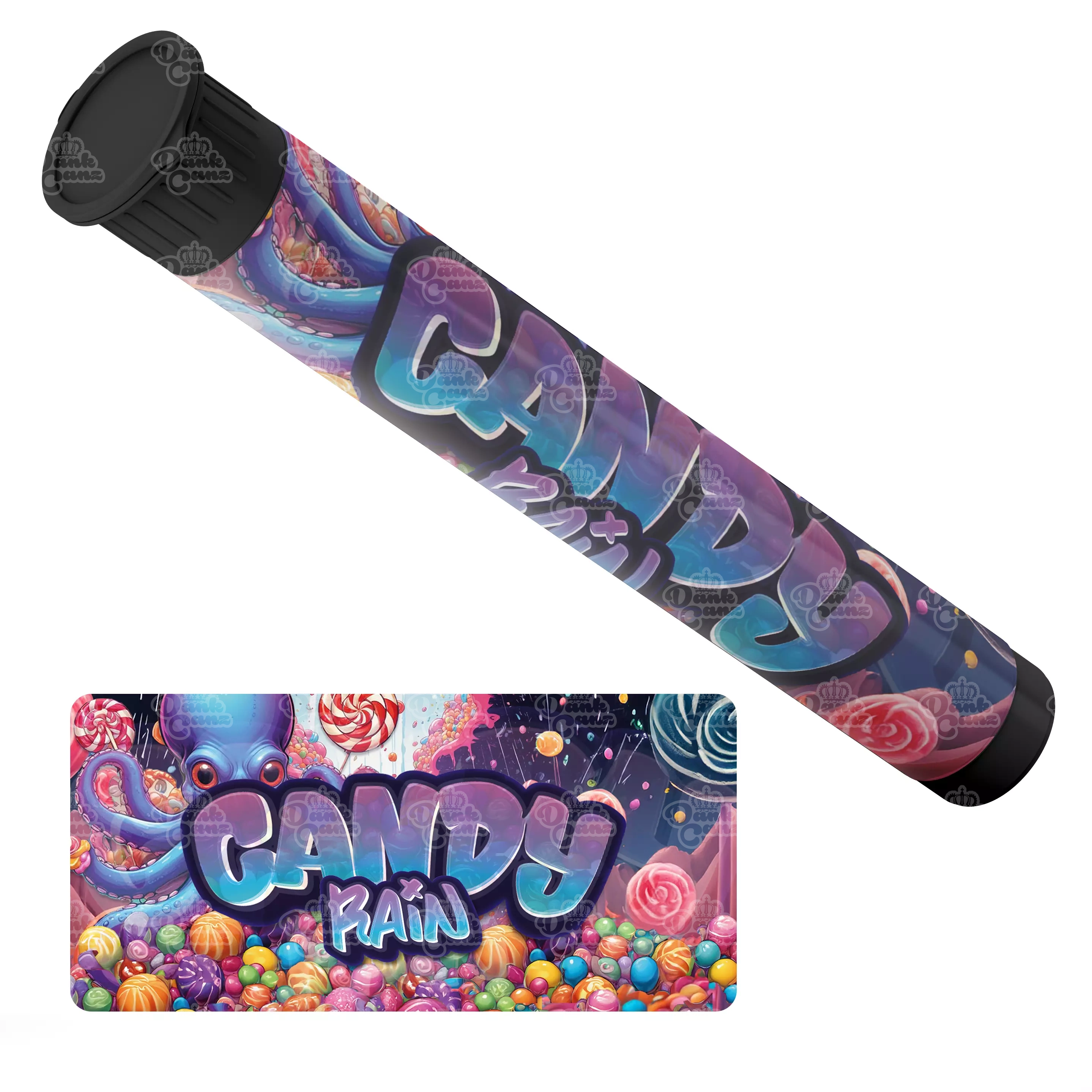 Candy Rain Pre Roll Tubes - Labelled - DC Packaging Custom Cannabis Packaging
