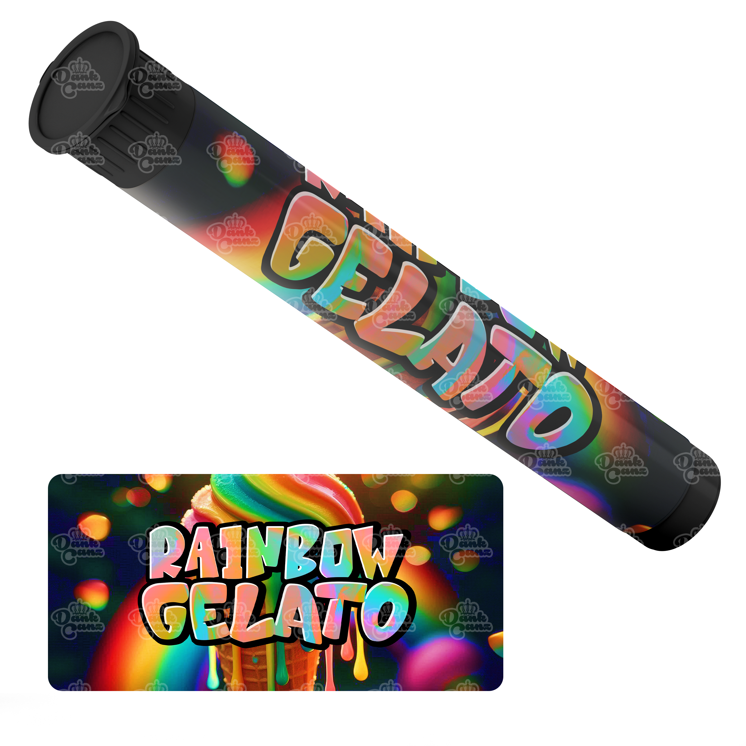 Rainbow Gelato Pre Roll Tubes - Labelled - DC Packaging Custom Cannabis Packaging