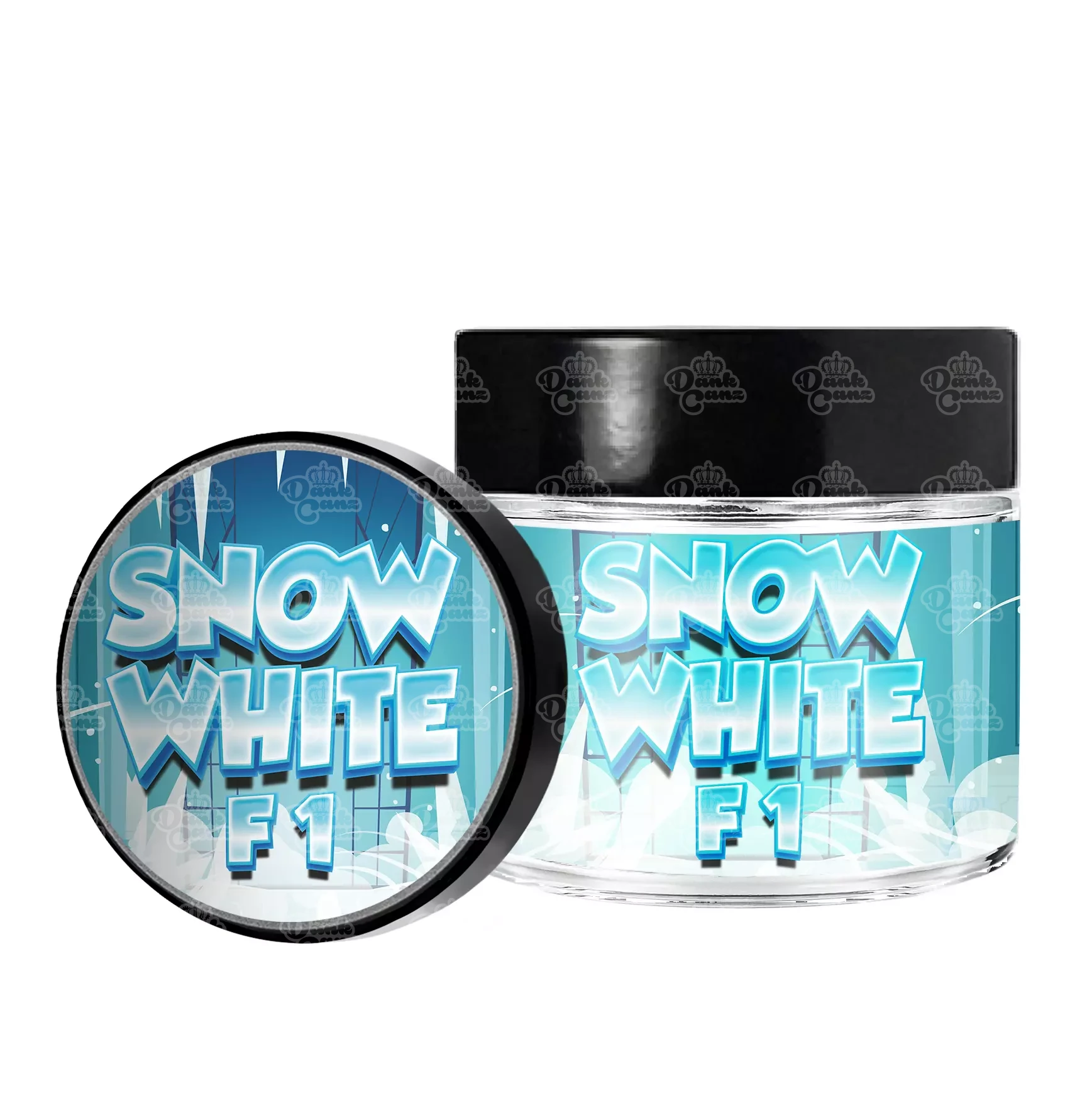 Snow White F1 3.5g/60ml Glass Jars - Labelled - DC Packaging Custom Cannabis Packaging