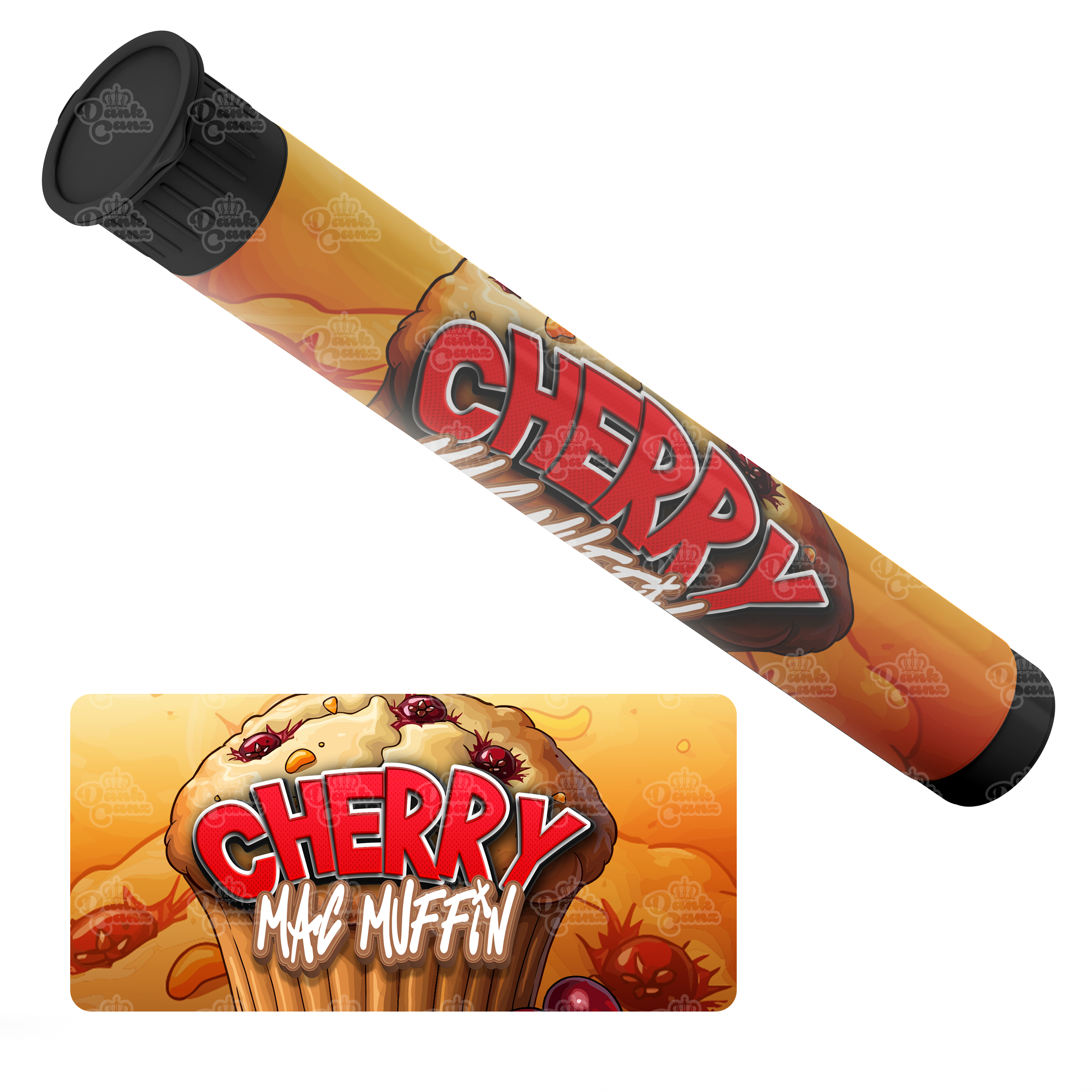 Cherry Mac Muffin Pre Roll Tubes - Labelled - DC Packaging Custom Cannabis Packaging