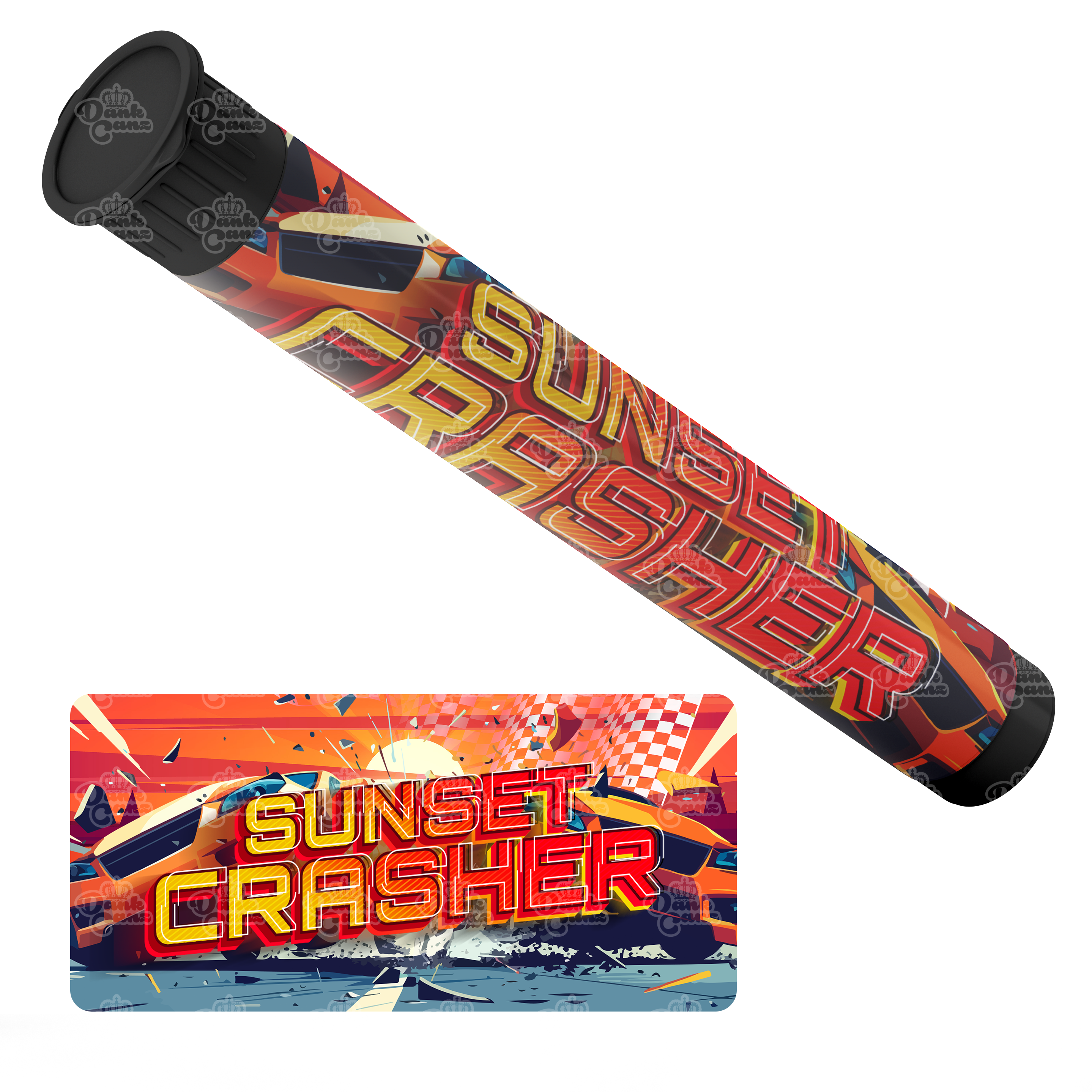 Sunset Crasher Pre Roll Tubes - Labelled - DC Packaging Custom Cannabis Packaging