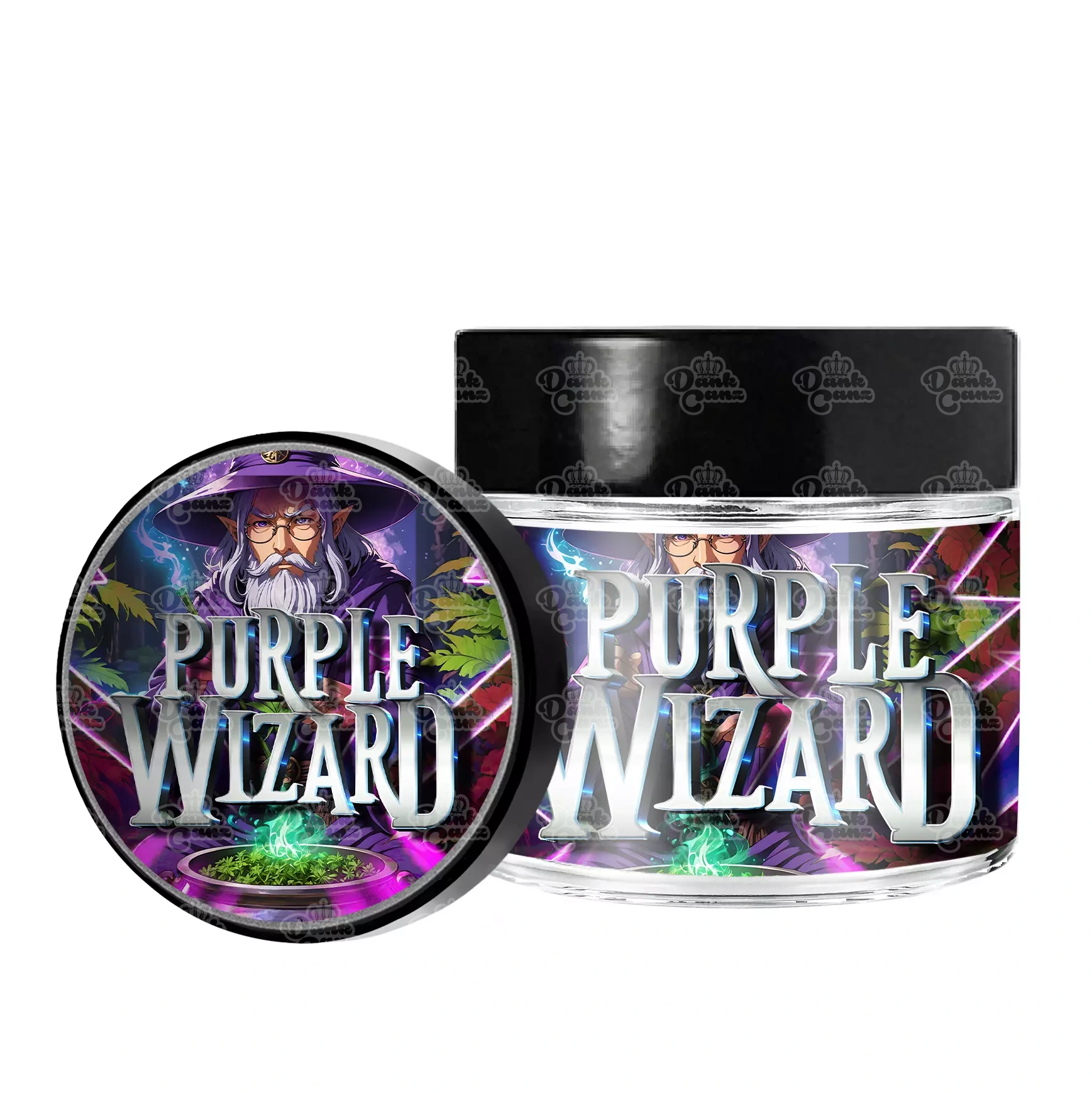 Purple Wizard 3.5g/60ml Glass Jars - Labelled - DC Packaging Custom Cannabis Packaging