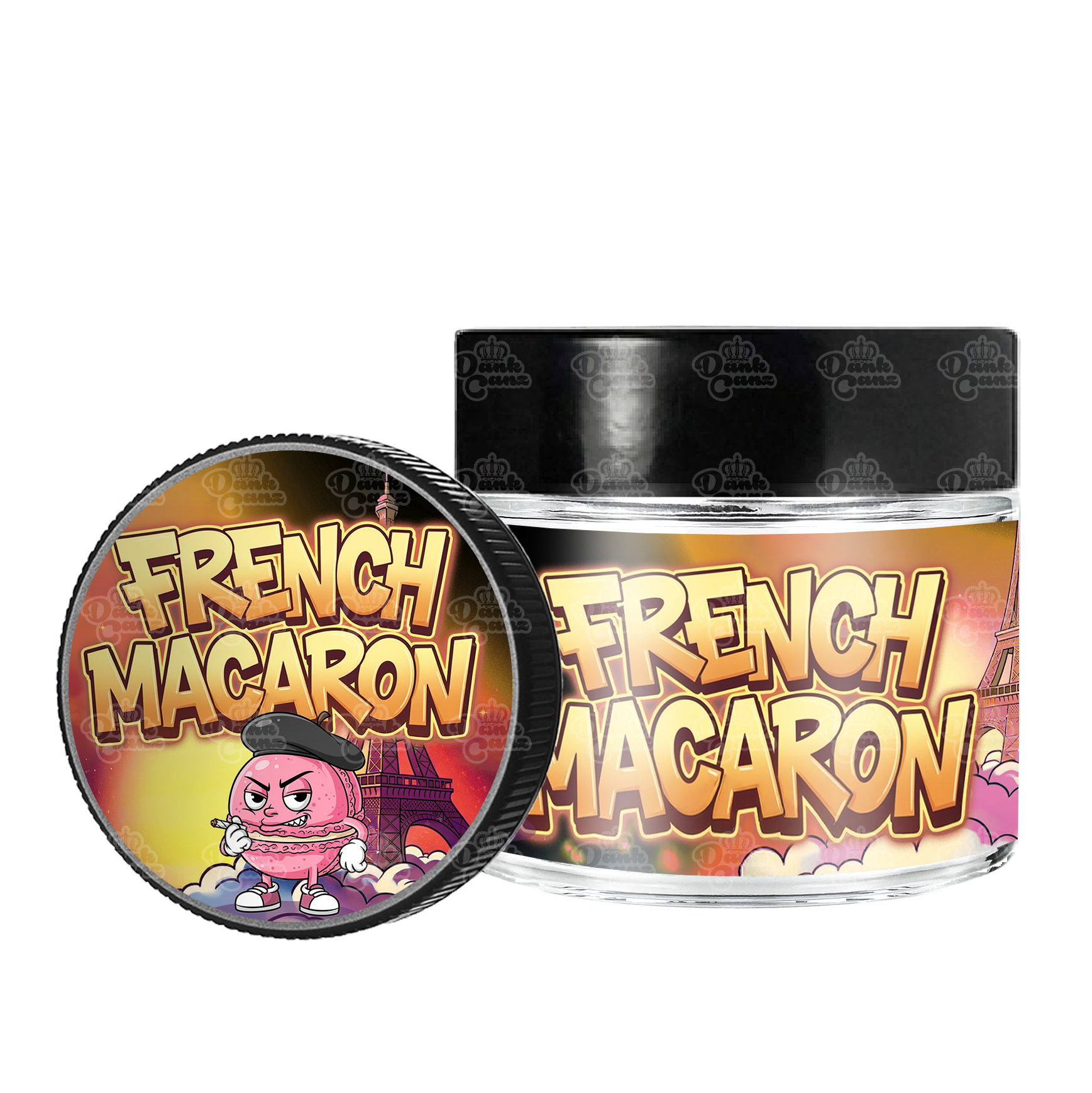 French Macaron 3.5g/60ml Glass Jars - Labelled - DC Packaging Custom Cannabis Packaging