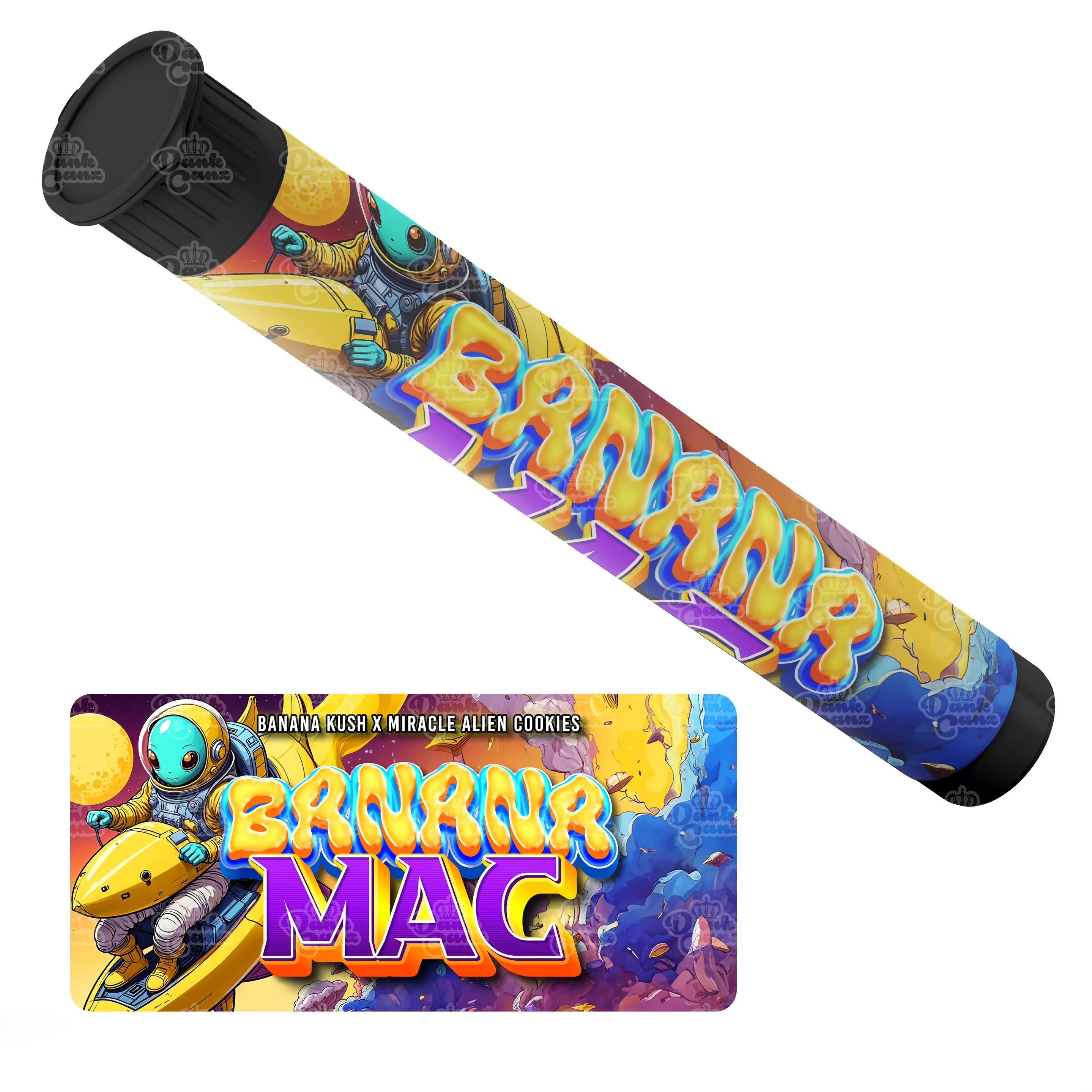 Banana Mac Pre Roll Tubes - Labelled - DC Packaging Custom Cannabis Packaging