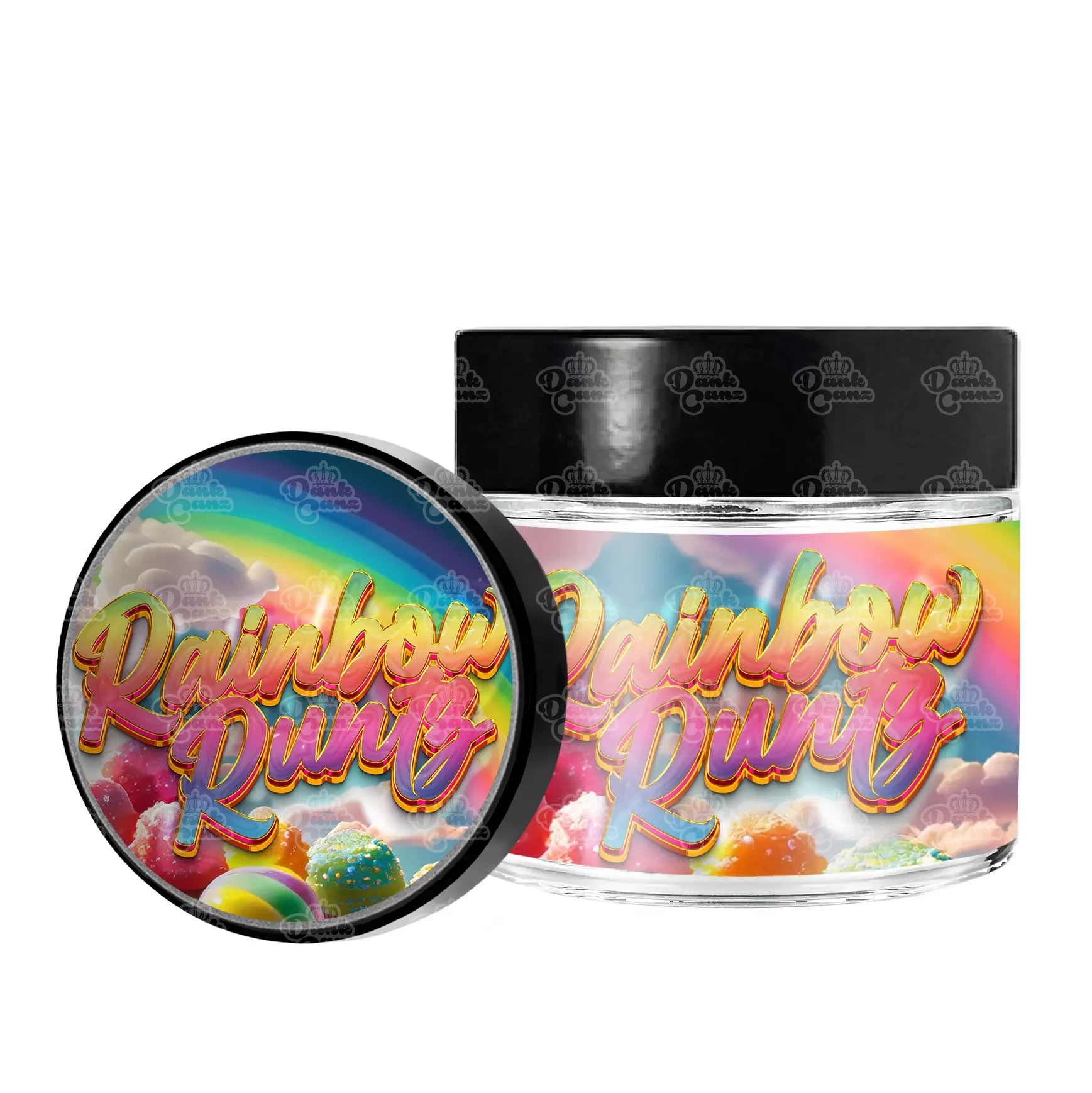 Rainbow Runtz 3.5g/60ml Glass Jars - Labelled - DC Packaging Custom Cannabis Packaging