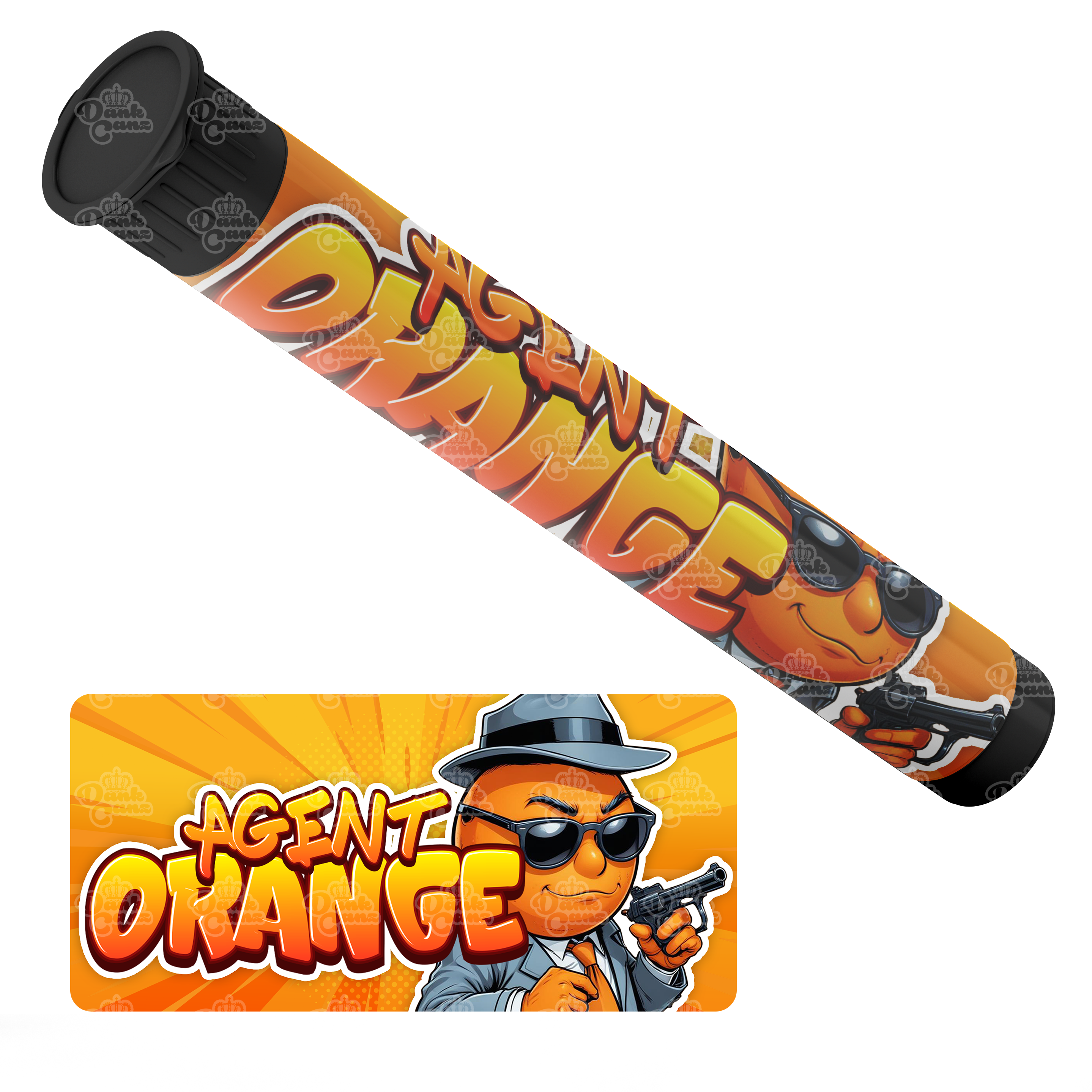 Agent Orange Pre Roll Tubes - Labelled - DC Packaging Custom Cannabis Packaging