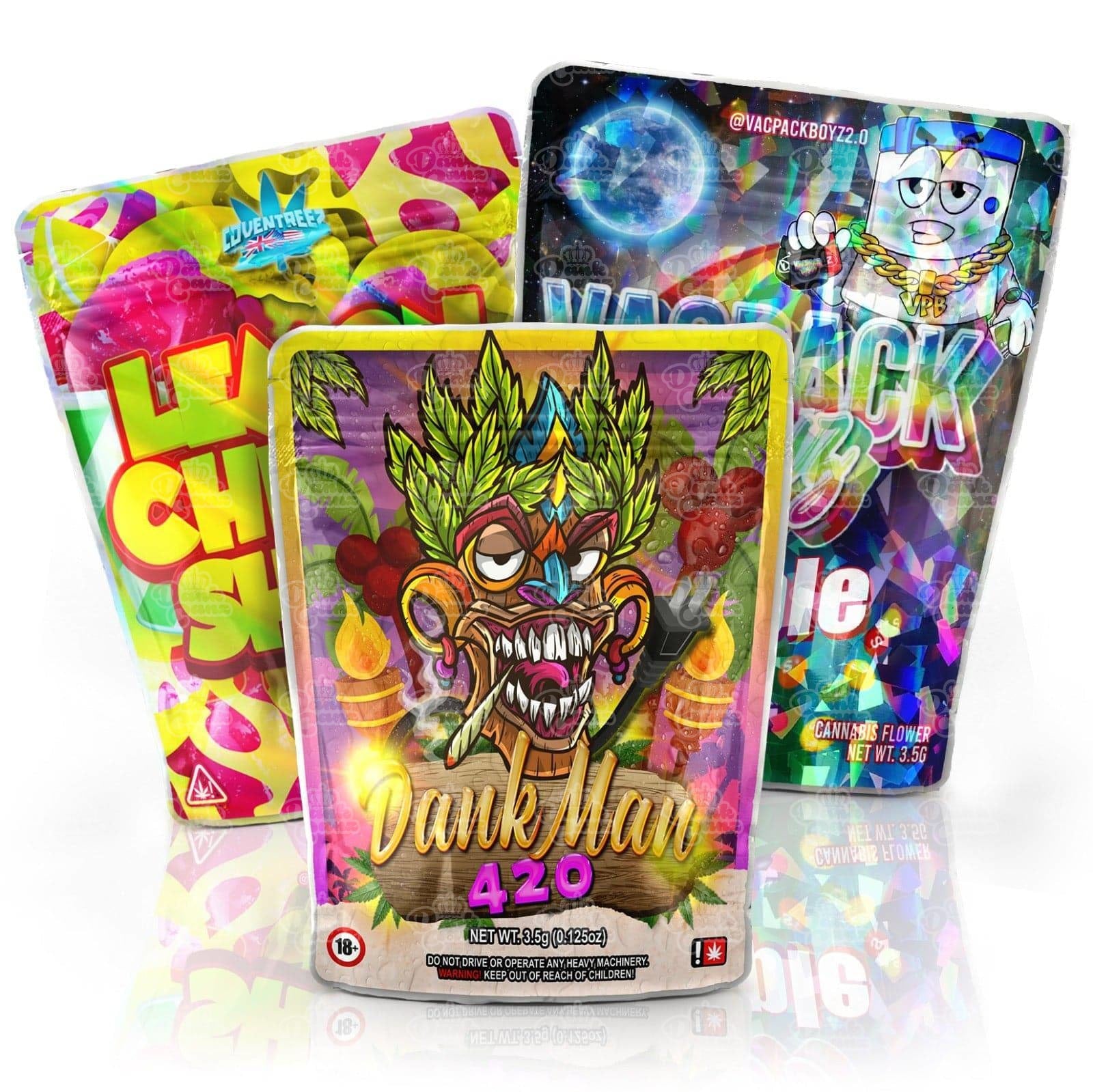 3.5g Custom Mylar Bags (Labelled) Standard Zipper - DC Packaging Custom Cannabis Packaging