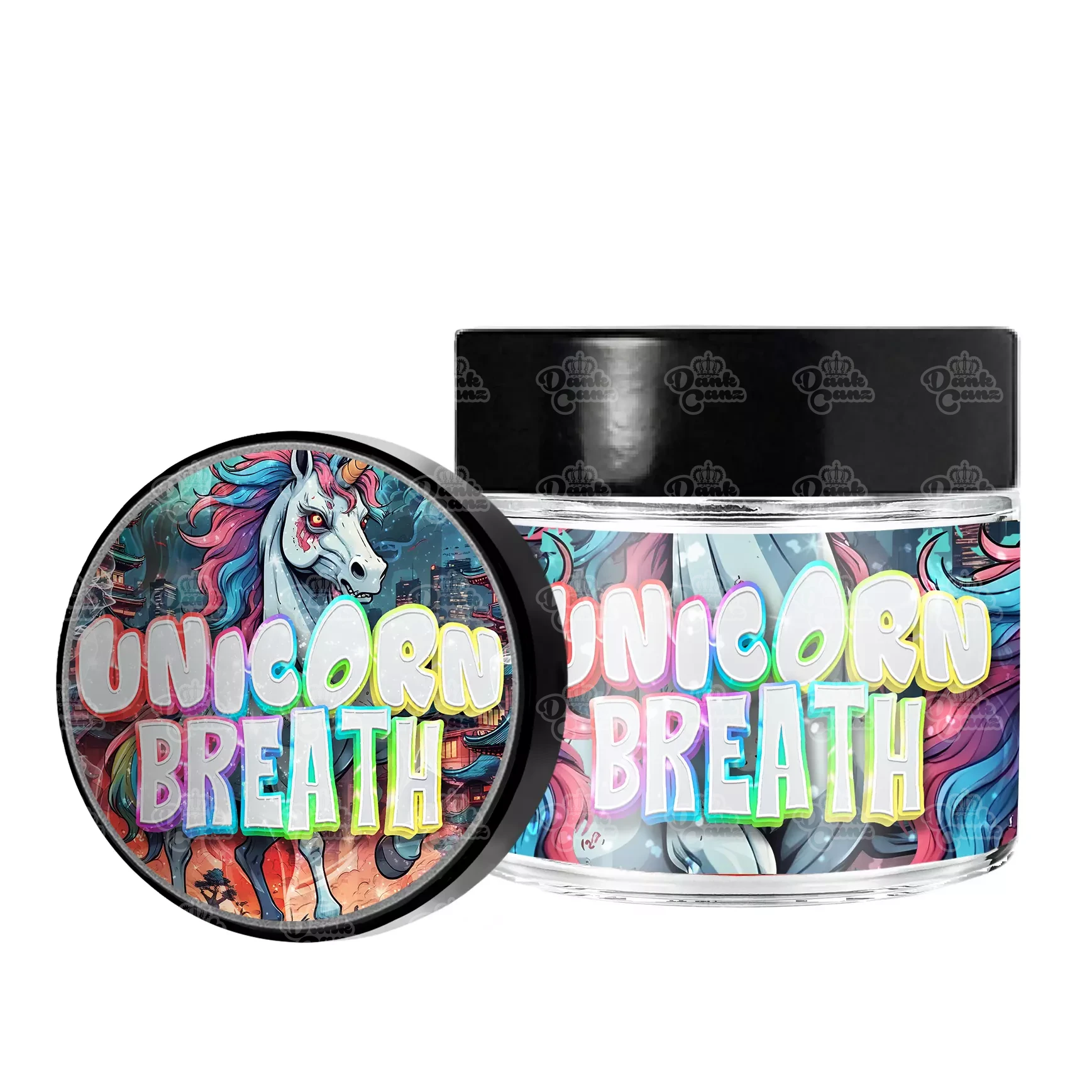 Unicorn Breath 3.5g/60ml Glass Jars - Labelled - DC Packaging Custom Cannabis Packaging