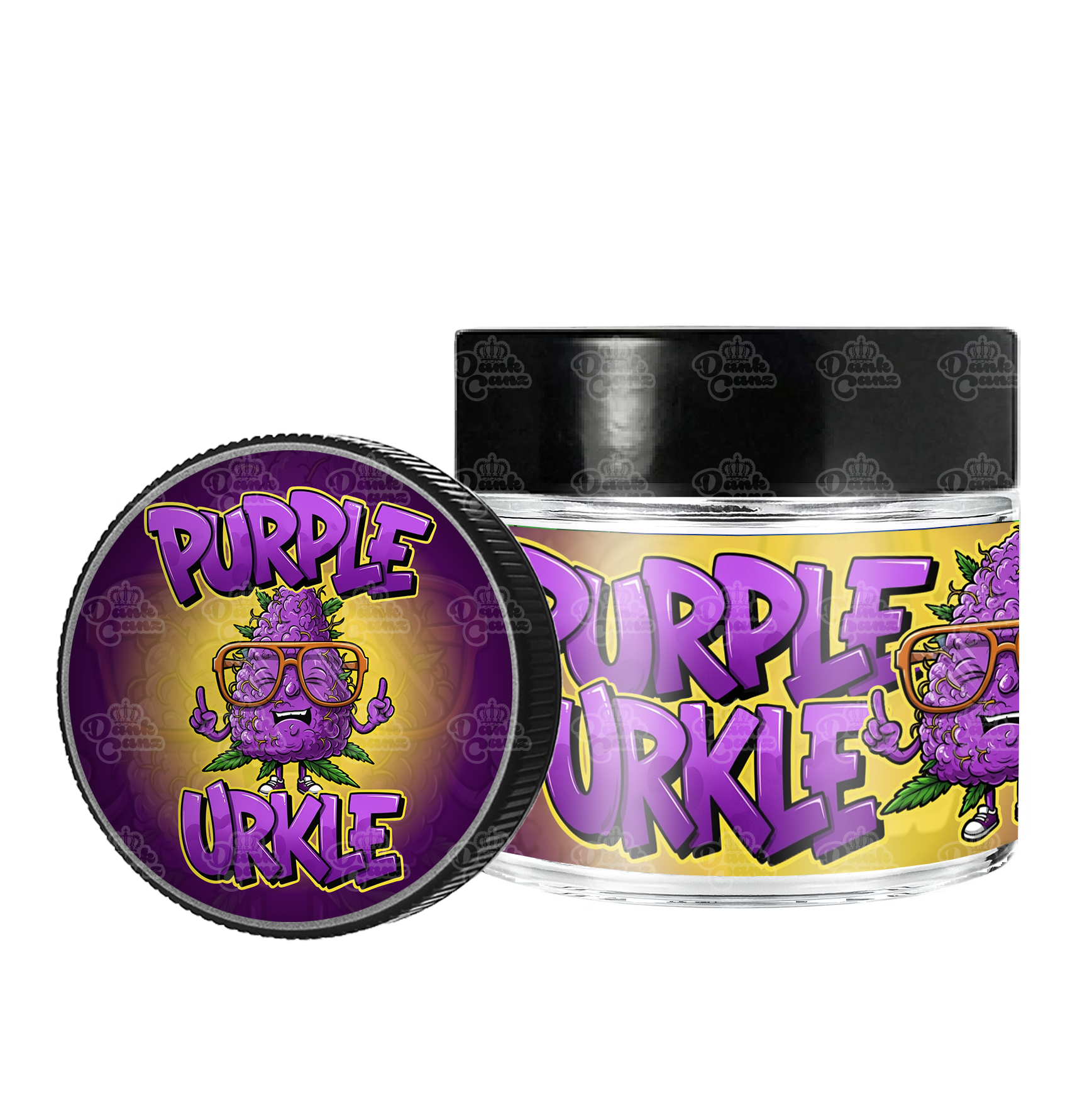 Purple Urkle 3.5g/60ml Glass Jars - Labelled - DC Packaging Custom Cannabis Packaging