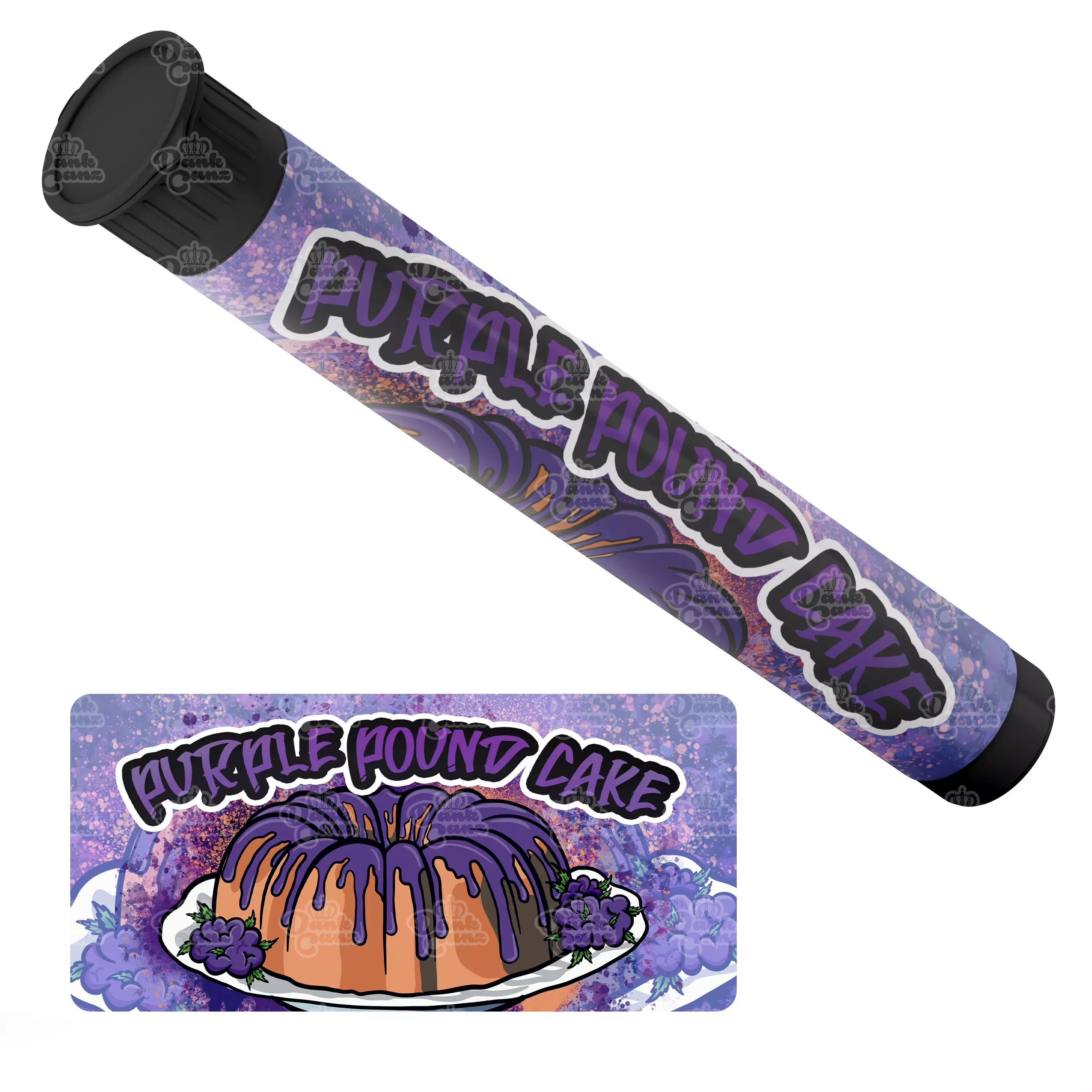 Purple Pound Cake Pre Roll Tubes - Labelled - DC Packaging Custom Cannabis Packaging