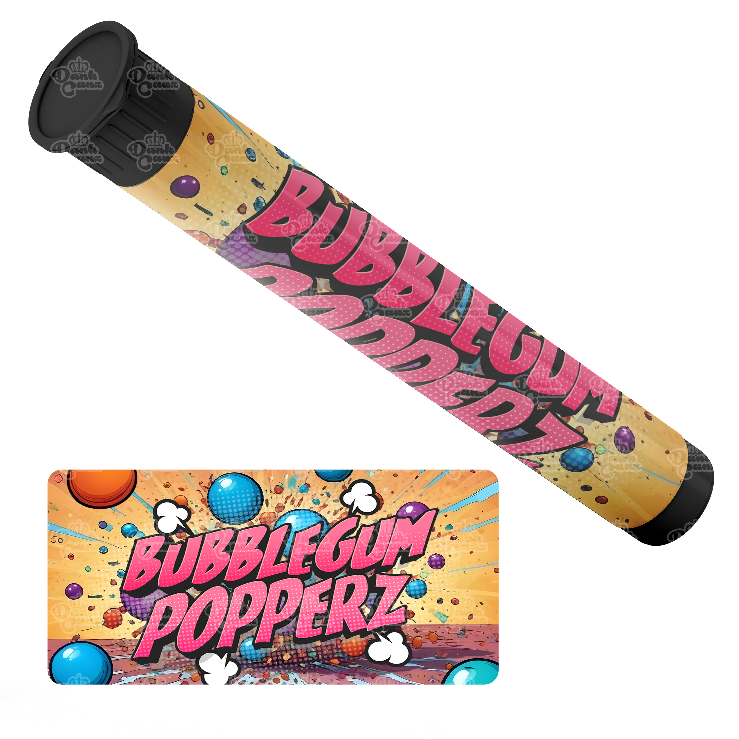 Bubblegum Popperz Pre Roll Tubes - Labelled - DC Packaging Custom Cannabis Packaging