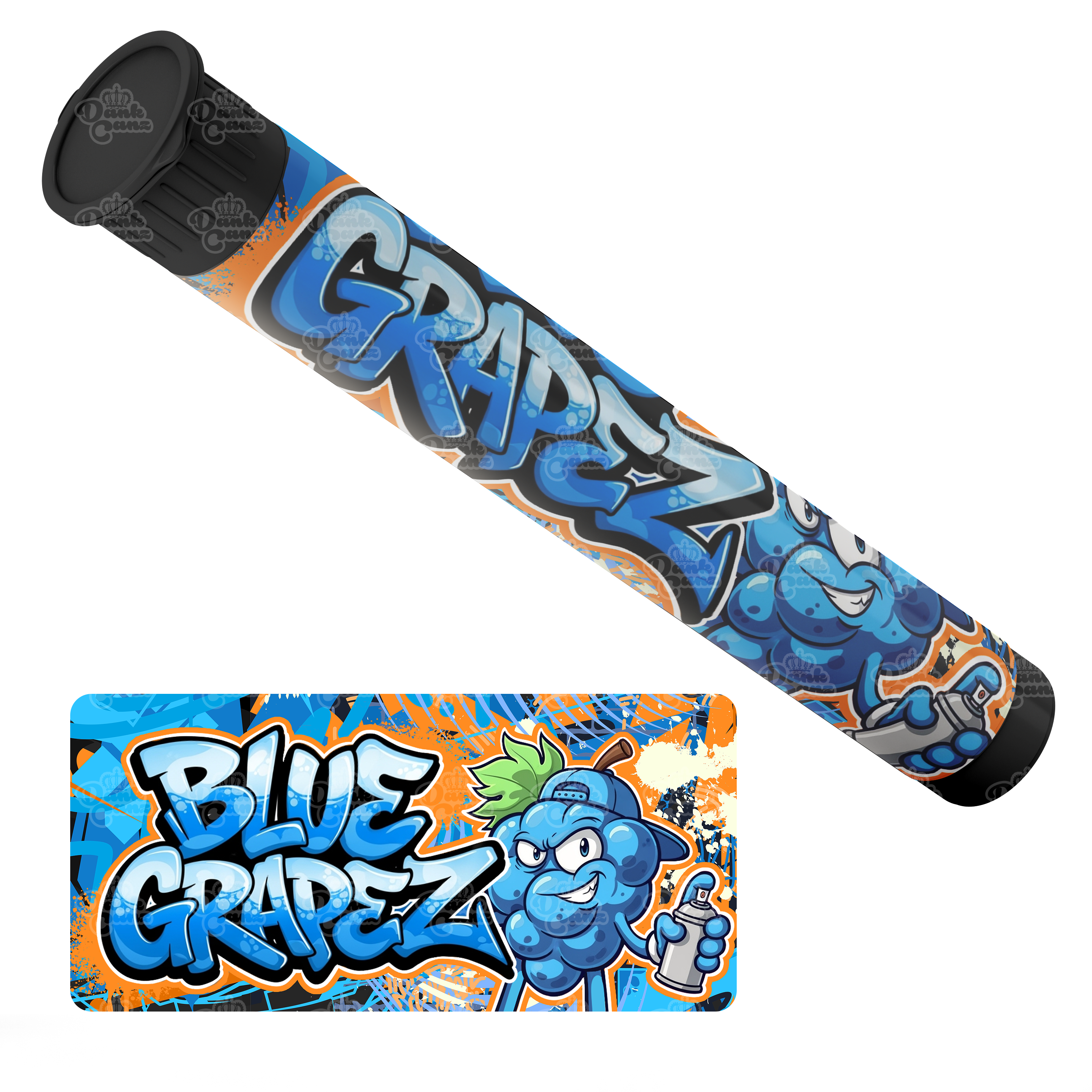Blue Grapez Pre Roll Tubes - Labelled - DC Packaging Custom Cannabis Packaging