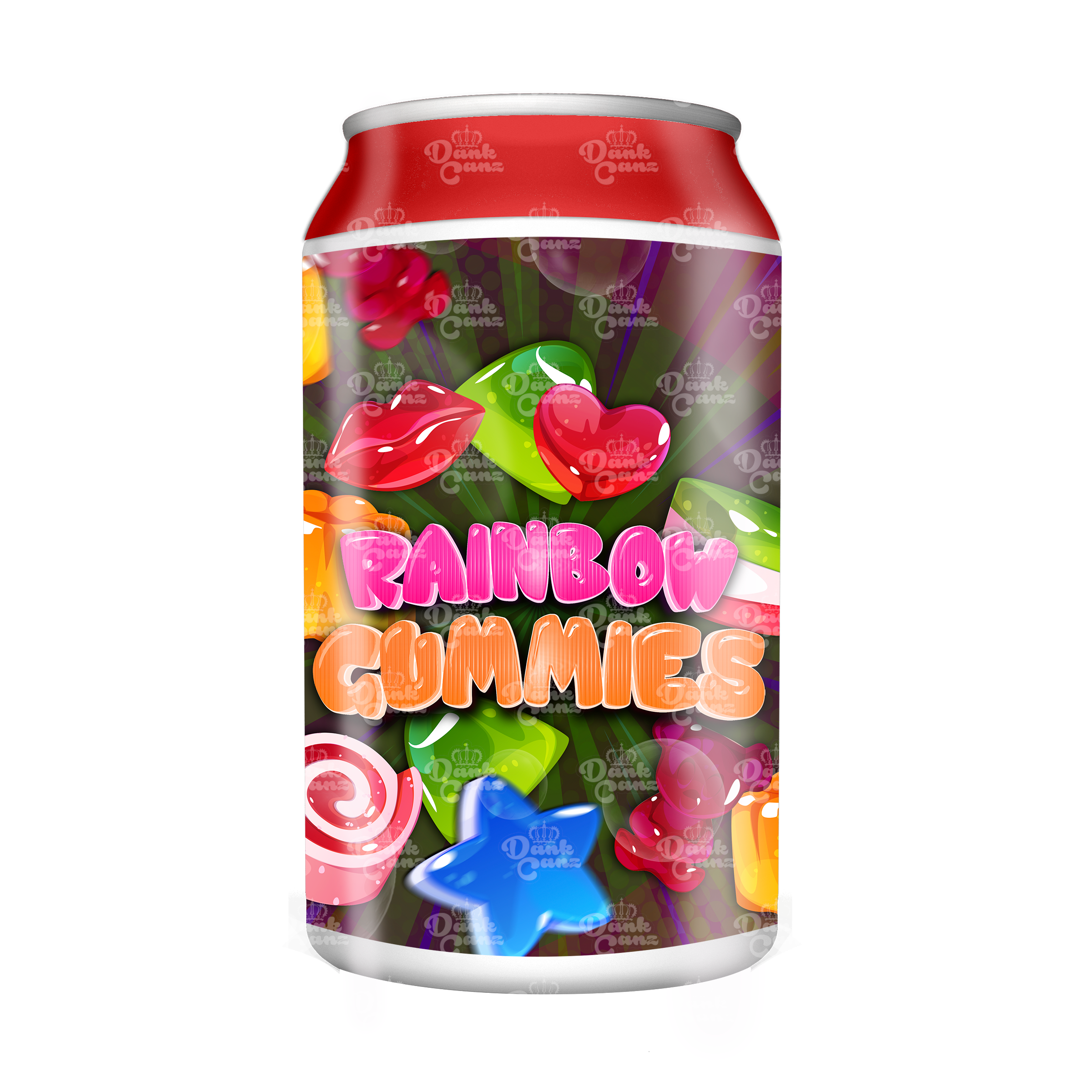 Rainbow Gummies 3.5g Plastic Soda Cans - DC Packaging Custom Cannabis Packaging