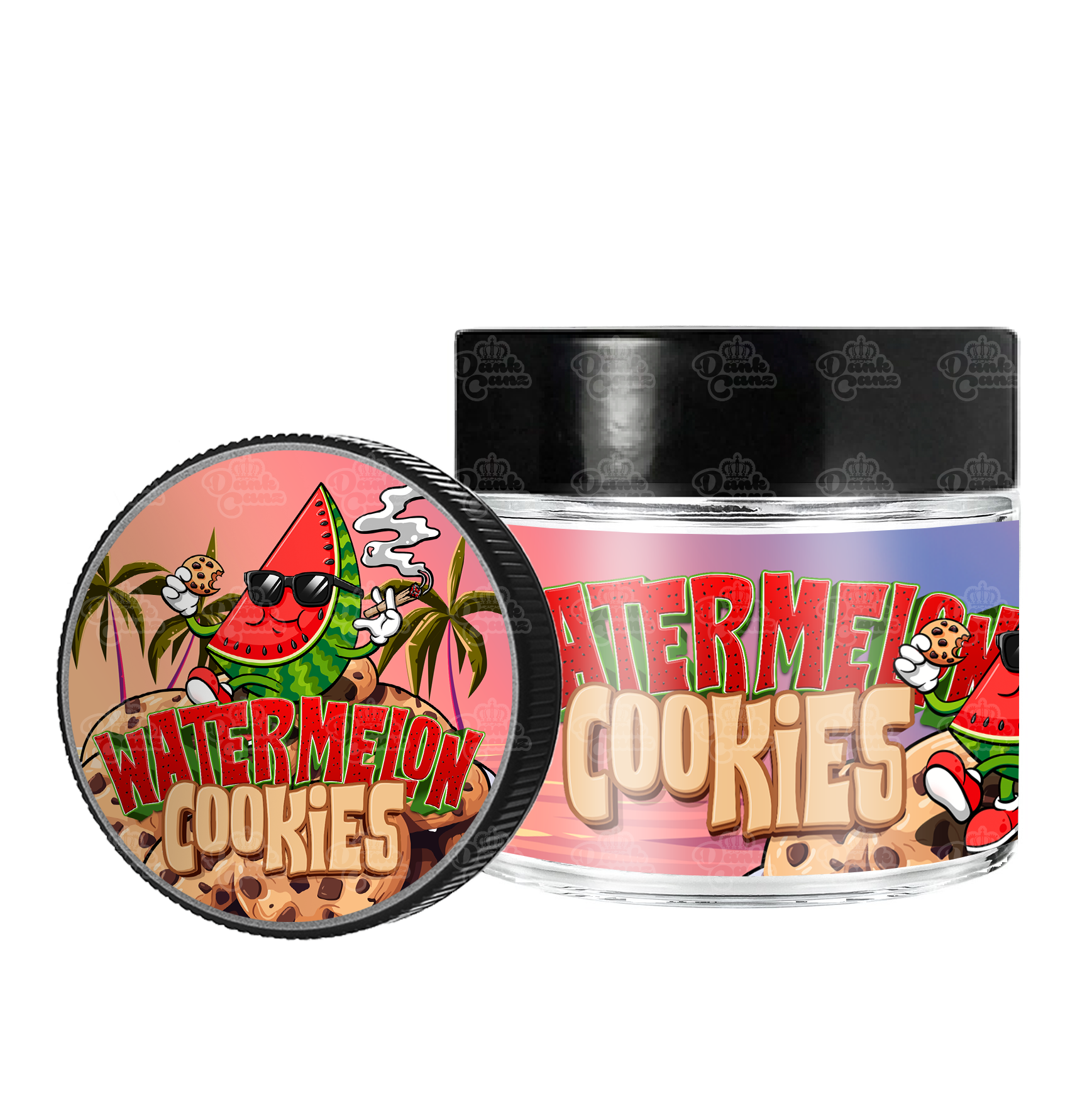 Watermelon Cookies 3.5g/60ml Glass Jars - Labelled - DC Packaging Custom Cannabis Packaging