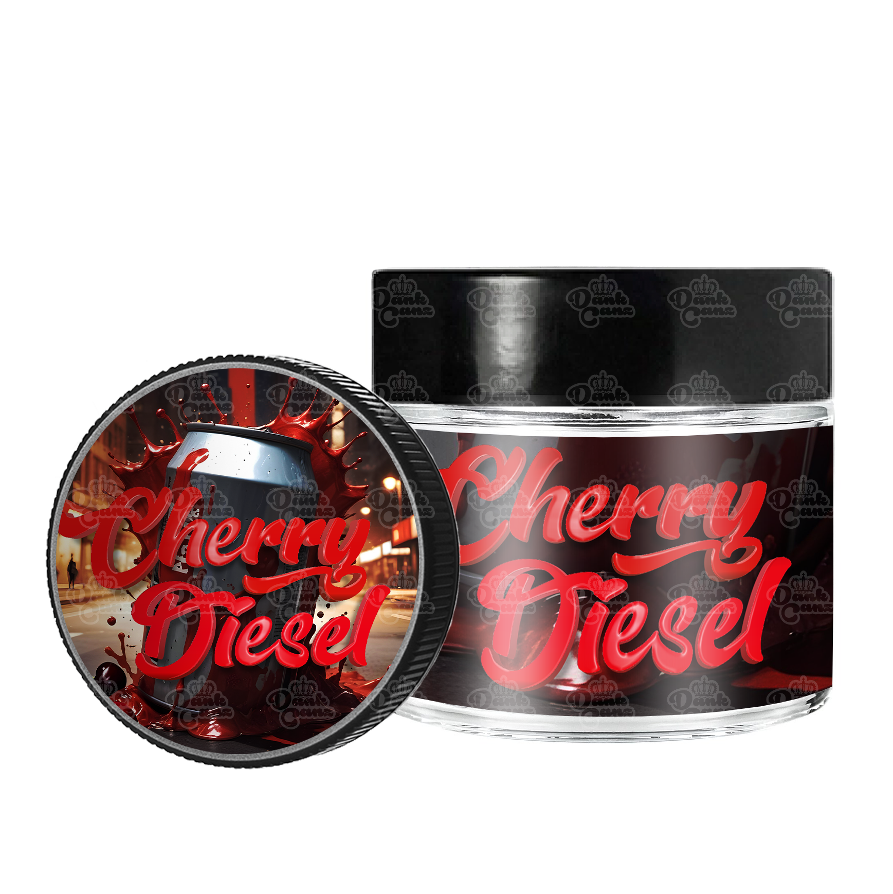 Cherry Diesel 3.5g/60ml Glass Jars - Labelled - DC Packaging Custom Cannabis Packaging