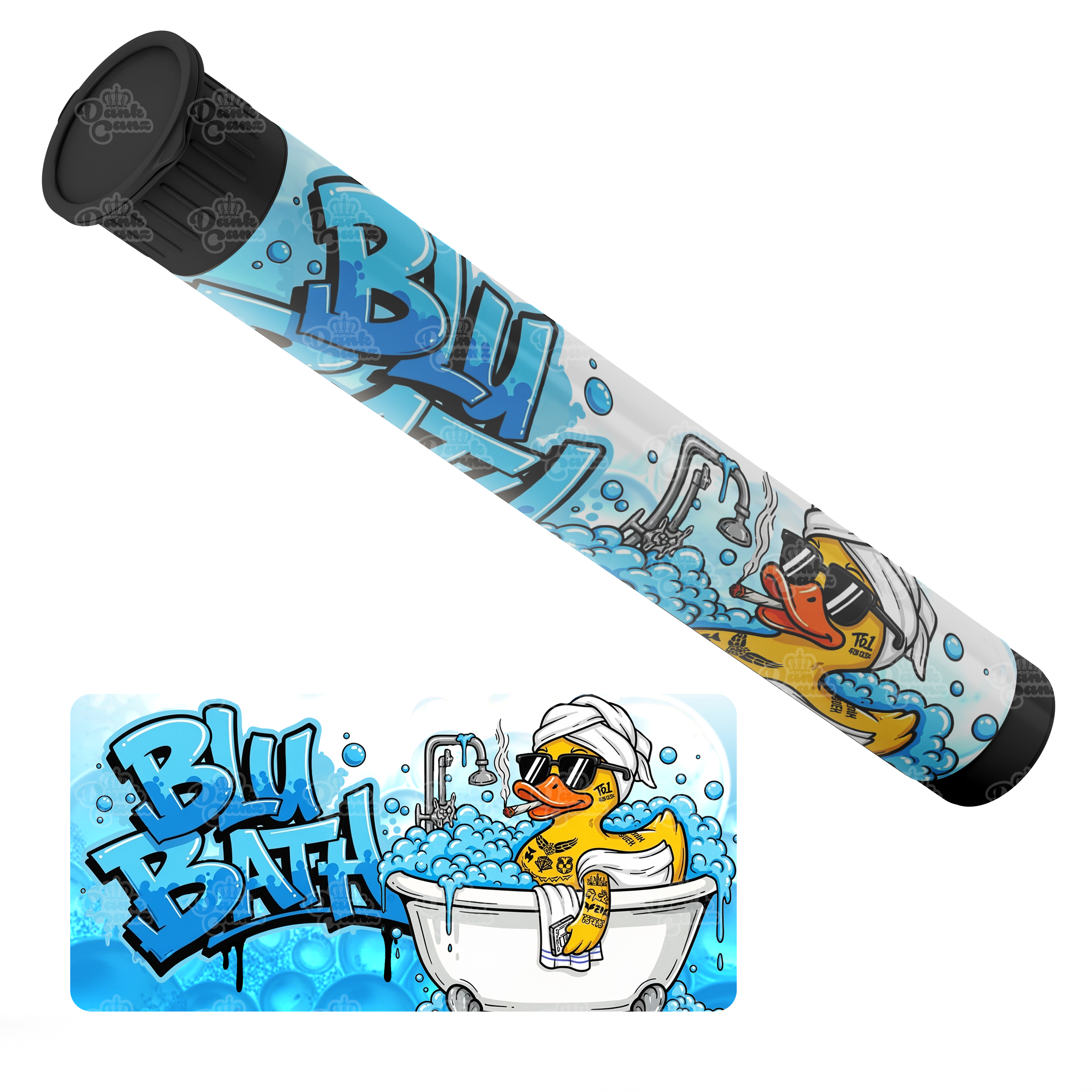 Blu Bath Pre Roll Tubes - Labelled - DC Packaging Custom Cannabis Packaging