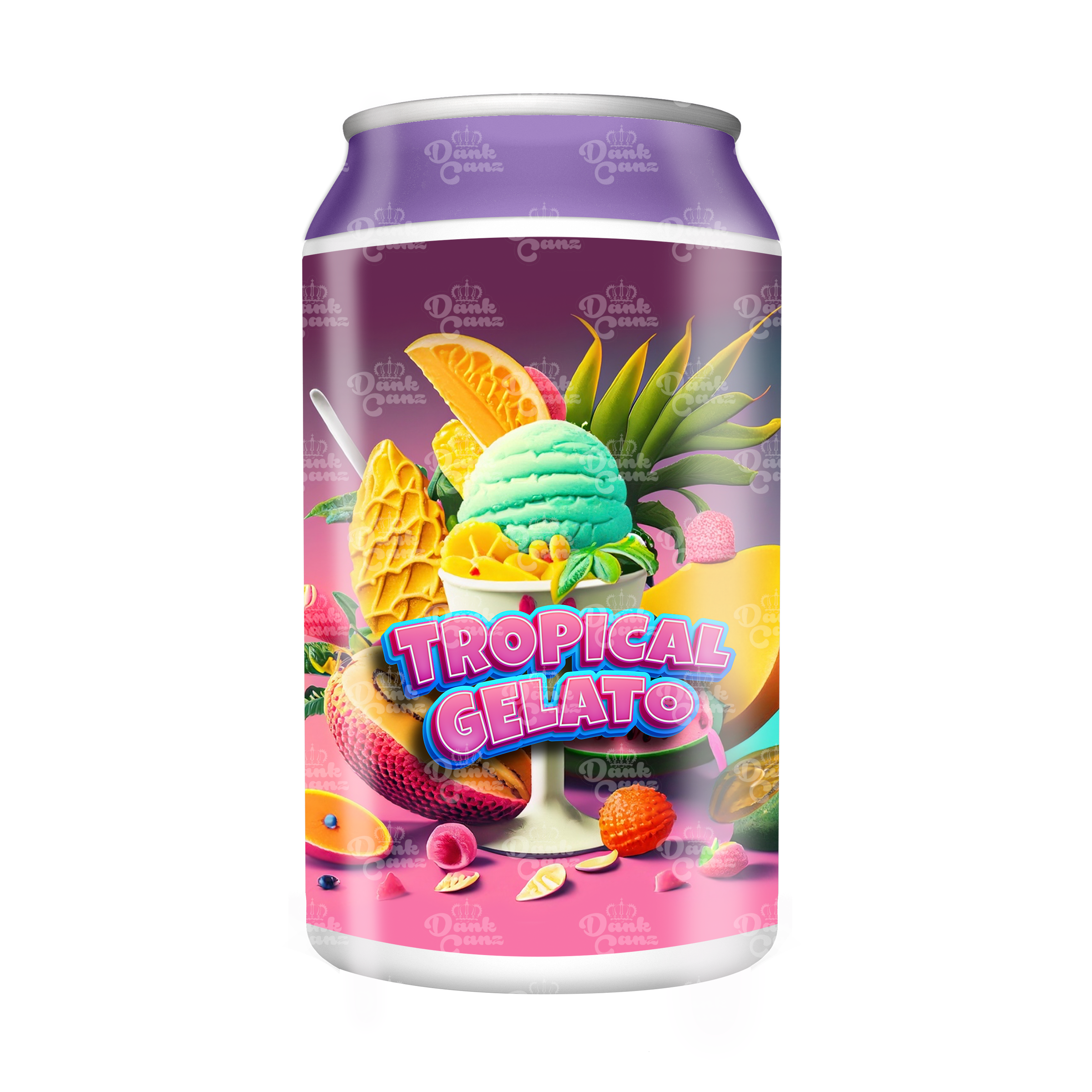 Tropical Gelato 3.5g Plastic Soda Cans - DC Packaging Custom Cannabis Packaging