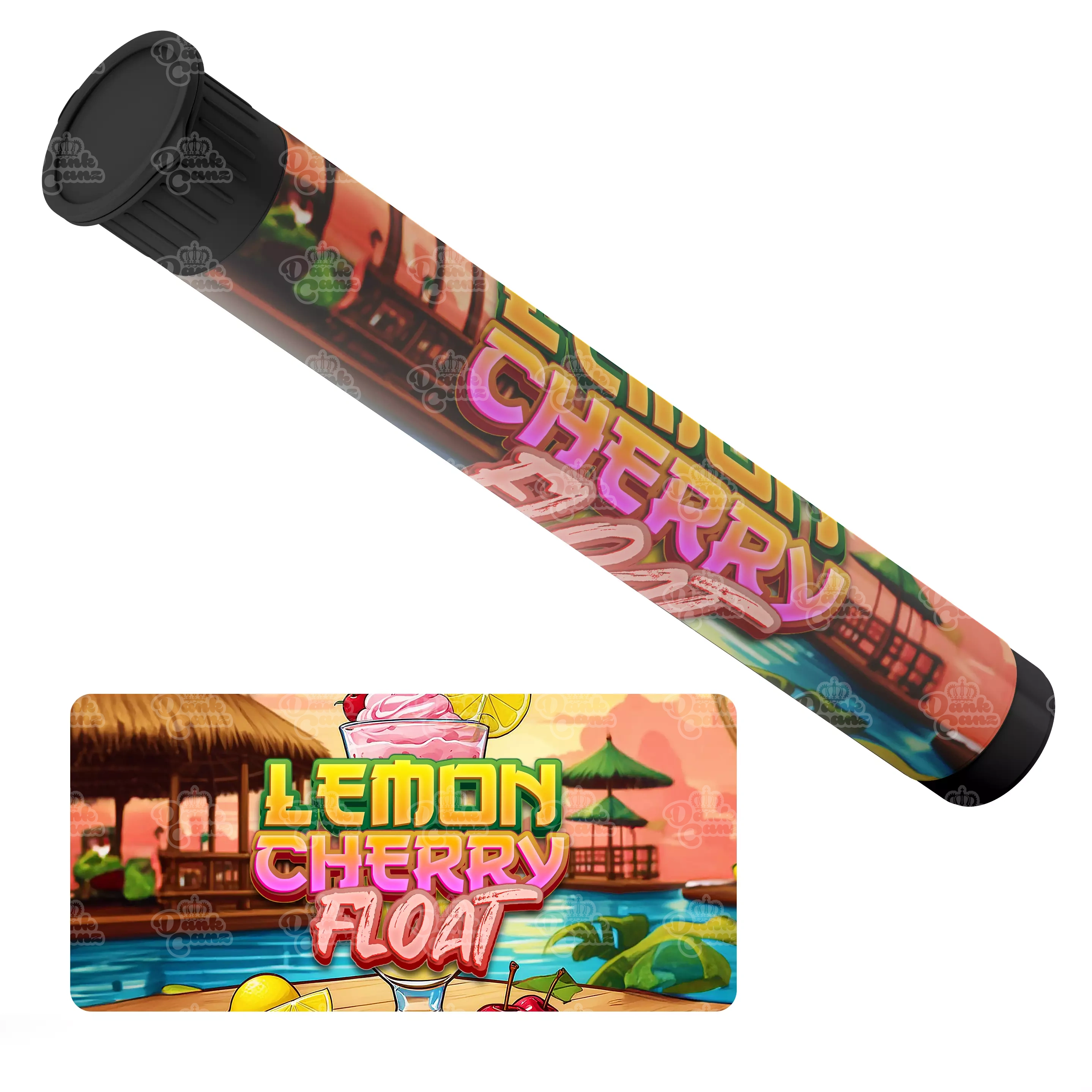 Lemon Cherry Float Pre Roll Tubes - Labelled - DC Packaging Custom Cannabis Packaging