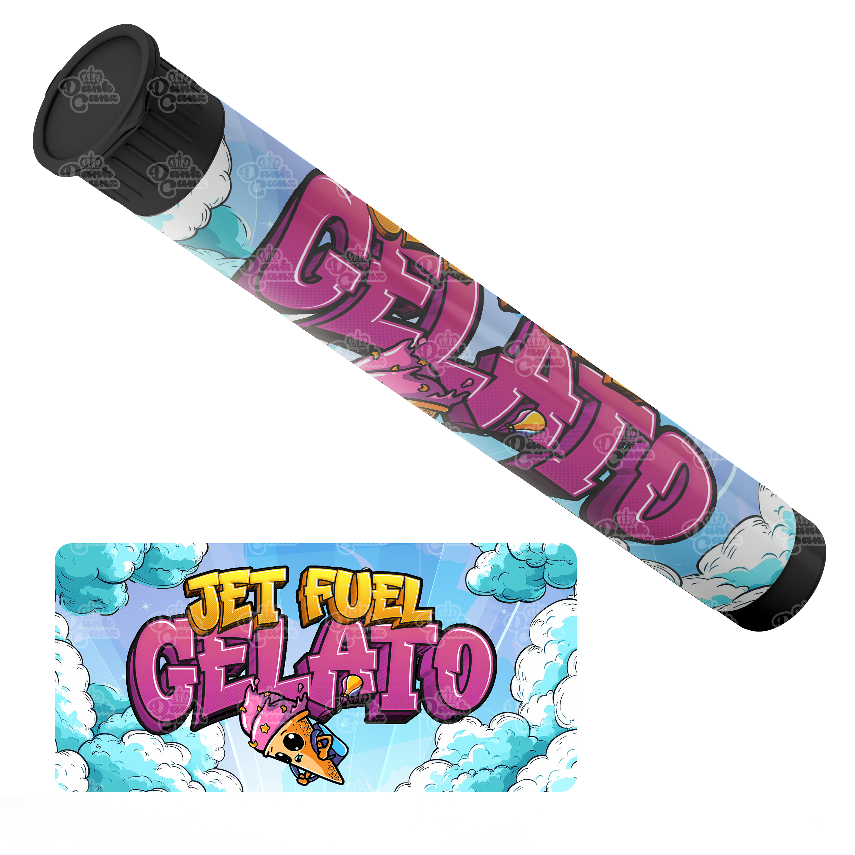 Jet Fuel Gelato Pre Roll Tubes - Labelled - DC Packaging Custom Cannabis Packaging