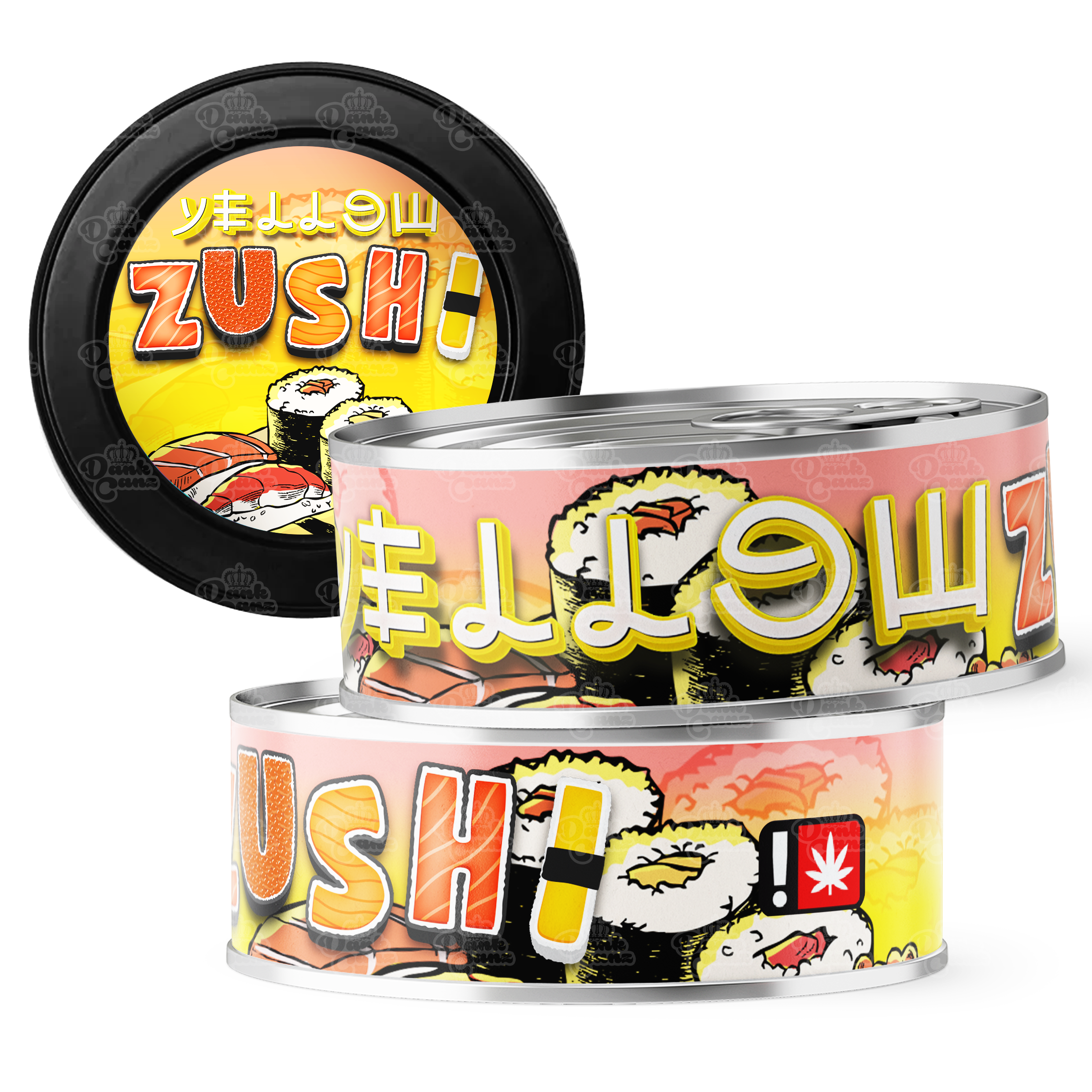 Yellow Zushi 3.5g Self Seal Tins - DC Packaging Custom Cannabis Packaging