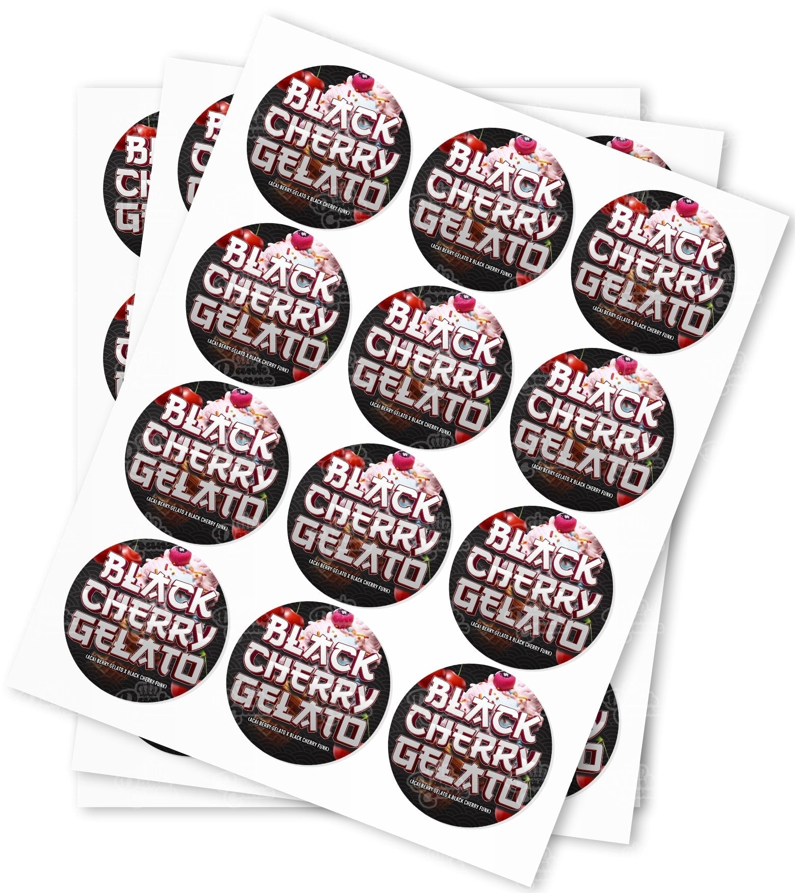 Black Cherry Gelato Strain Stickers - DC Packaging Custom Cannabis Packaging