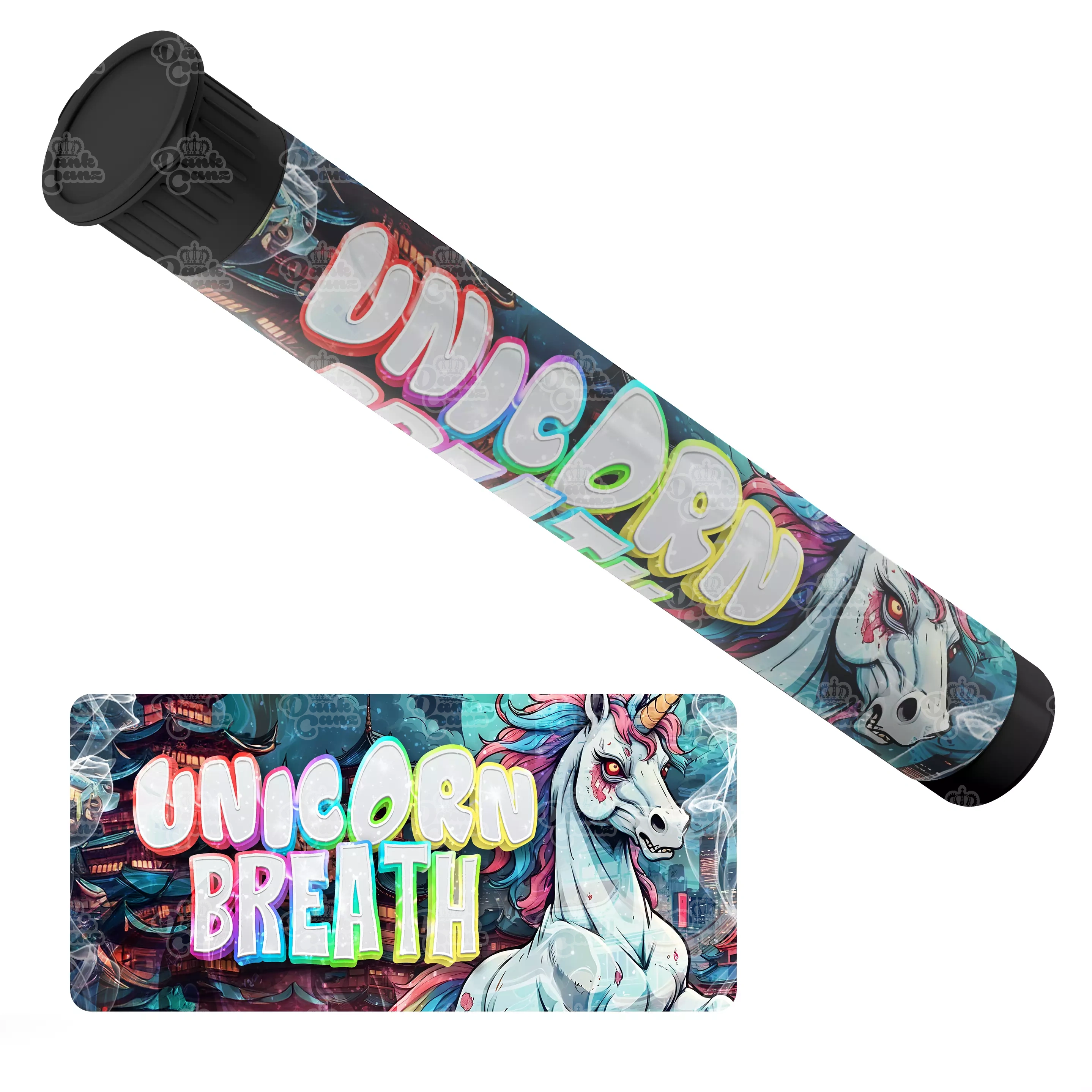 Unicorn Breath Pre Roll Tubes - Labelled - DC Packaging Custom Cannabis Packaging
