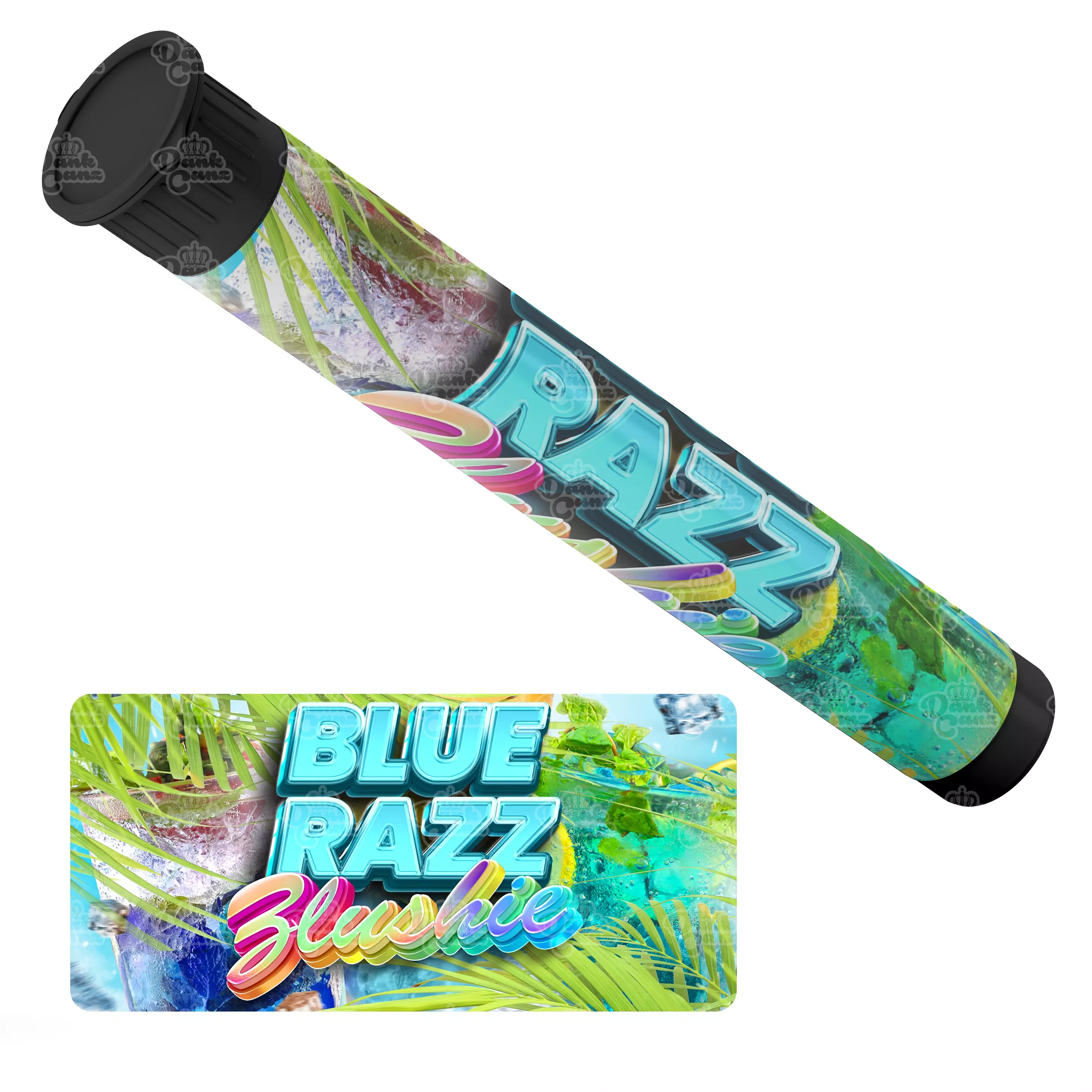 Blue Razz Zlushie Pre Roll Tubes - Labelled - DC Packaging Custom Cannabis Packaging