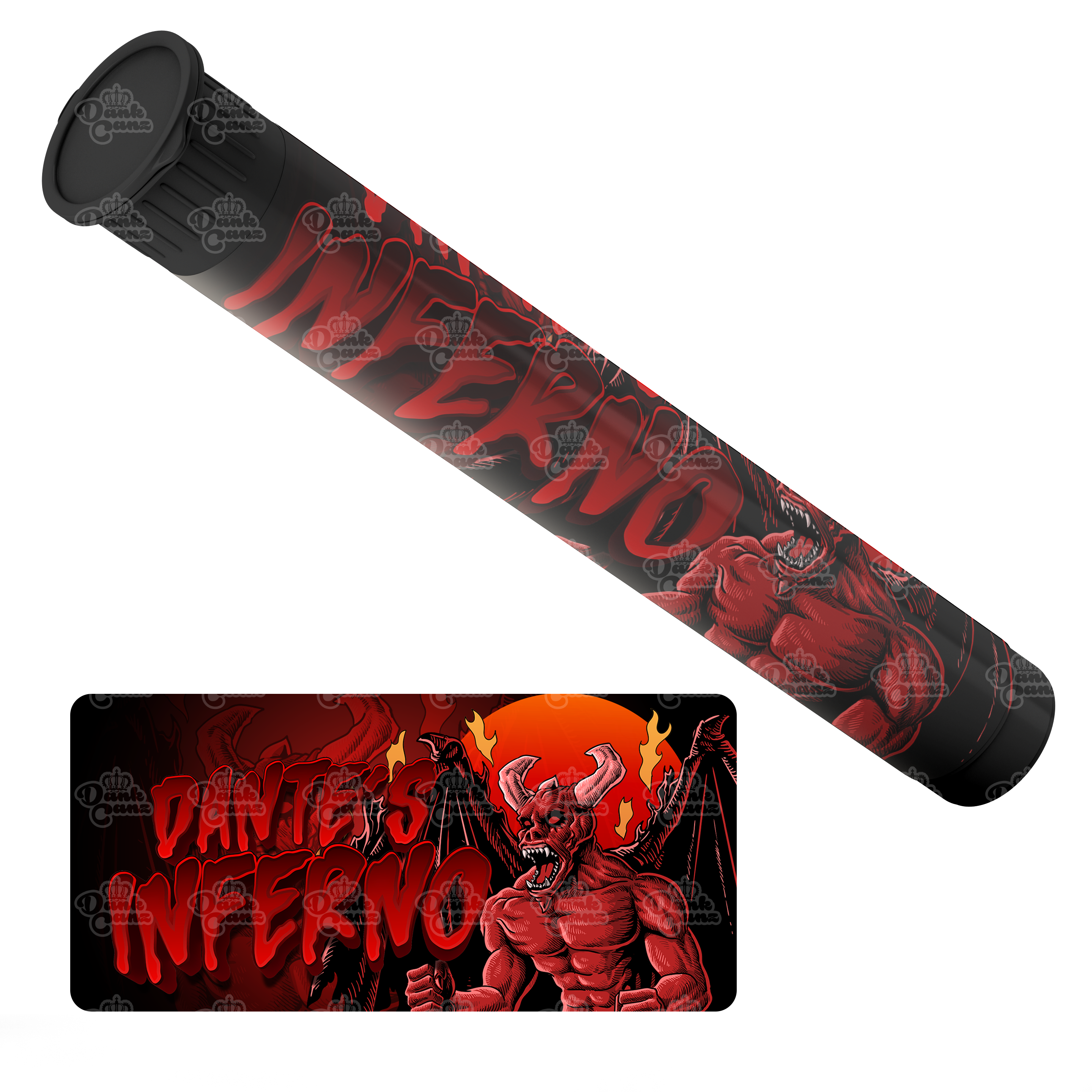 Dantes Inferno Pre Roll Tubes - Labelled - DC Packaging Custom Cannabis Packaging