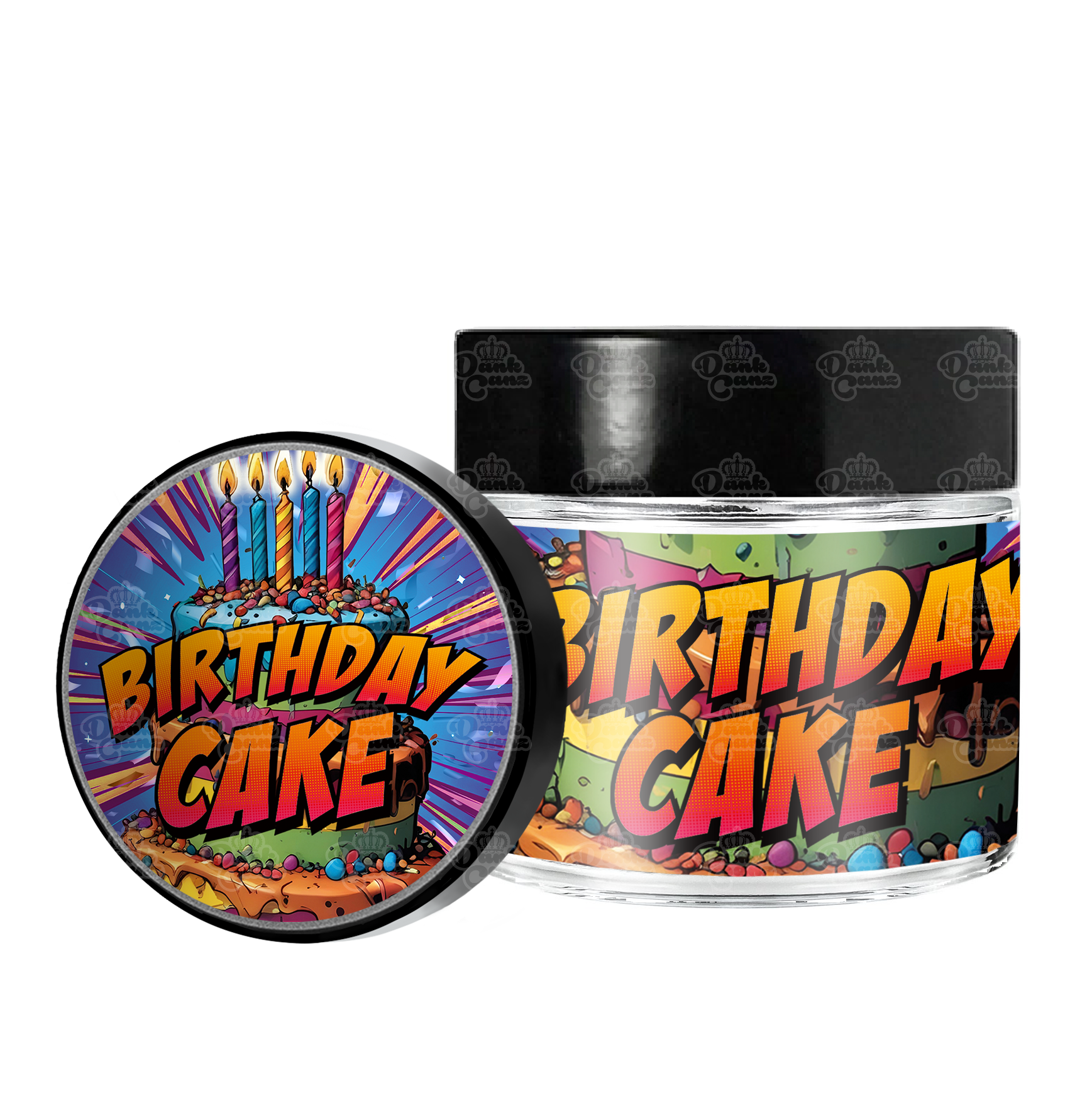 Birthday Cake 3.5g/60ml Glass Jars - Labelled - DC Packaging Custom Cannabis Packaging