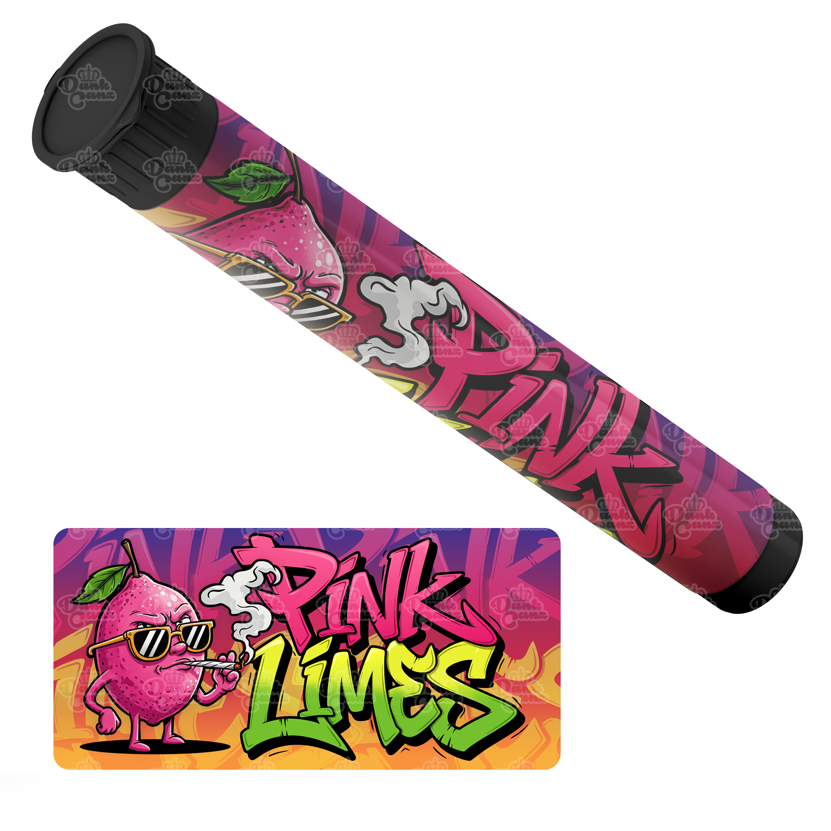 Pink Limes Pre Roll Tubes - Labelled - DC Packaging Custom Cannabis Packaging